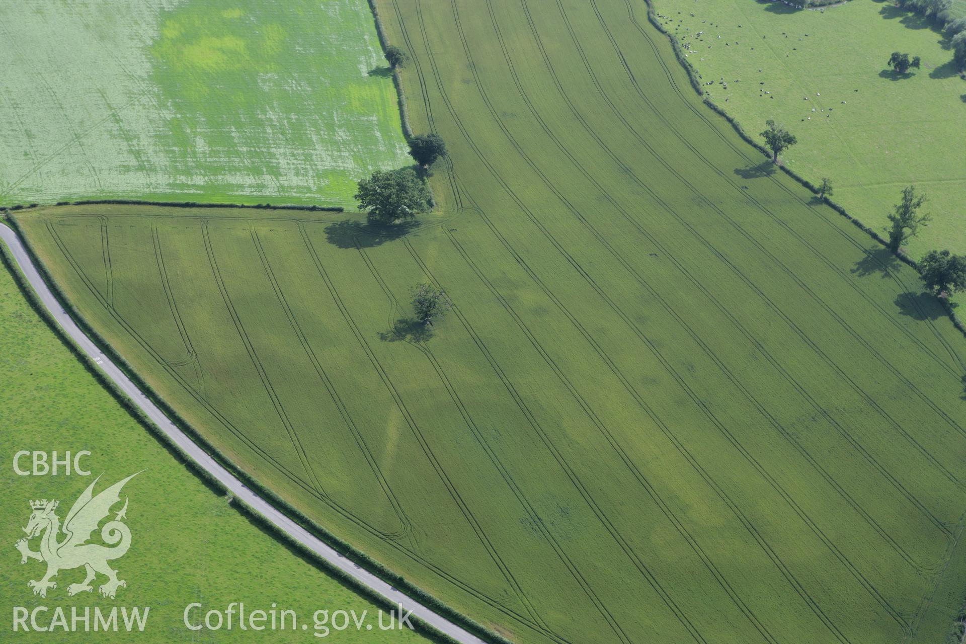 RCAHMW colour oblique photograph of Forden Gaer Roman Camp. Taken by Toby Driver on 21/07/2008.