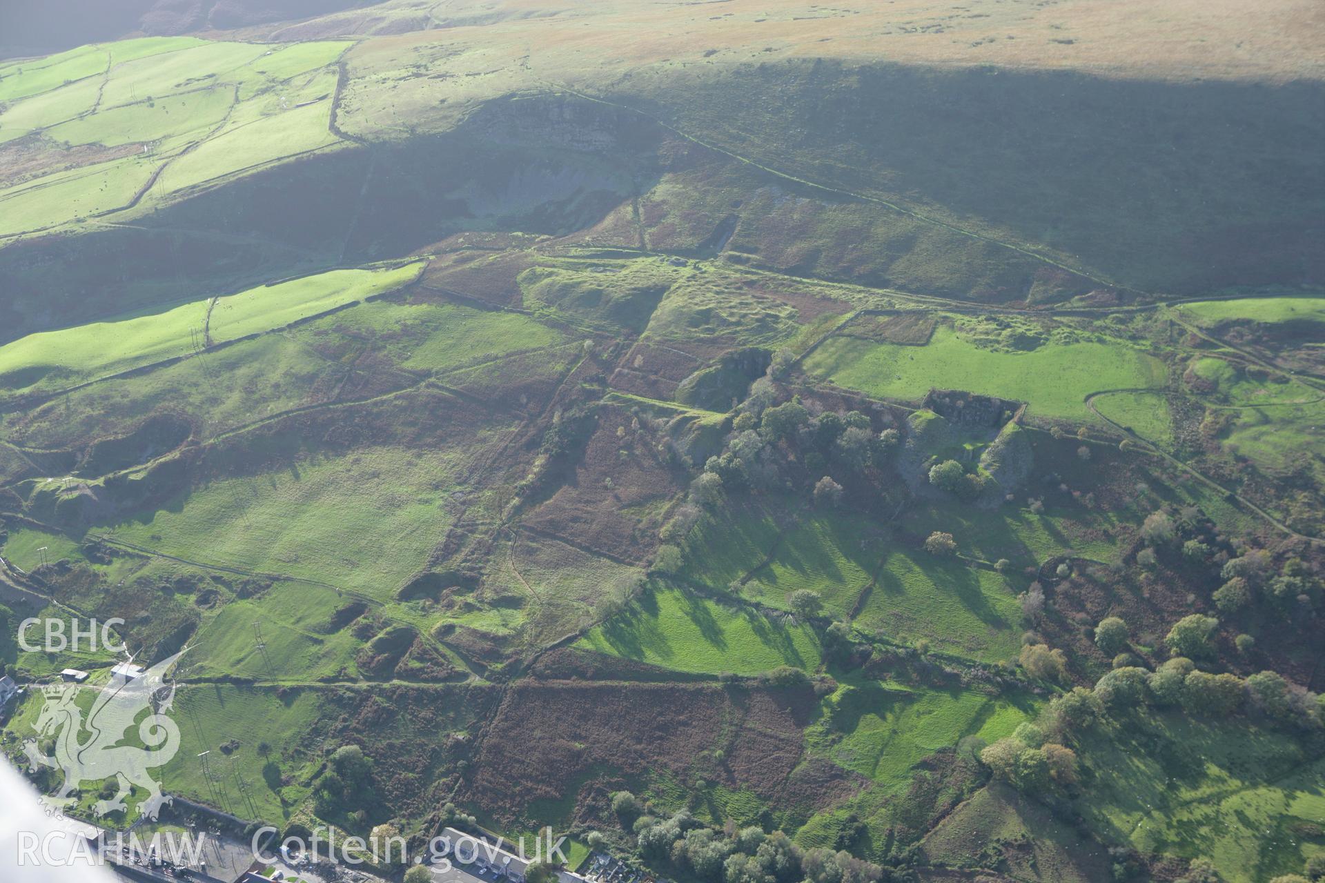 RCAHMW colour oblique photograph of Cae-du Colliery and Tynewydd Colliery, Ogmore Vale. Taken by Toby Driver on 16/10/2008.