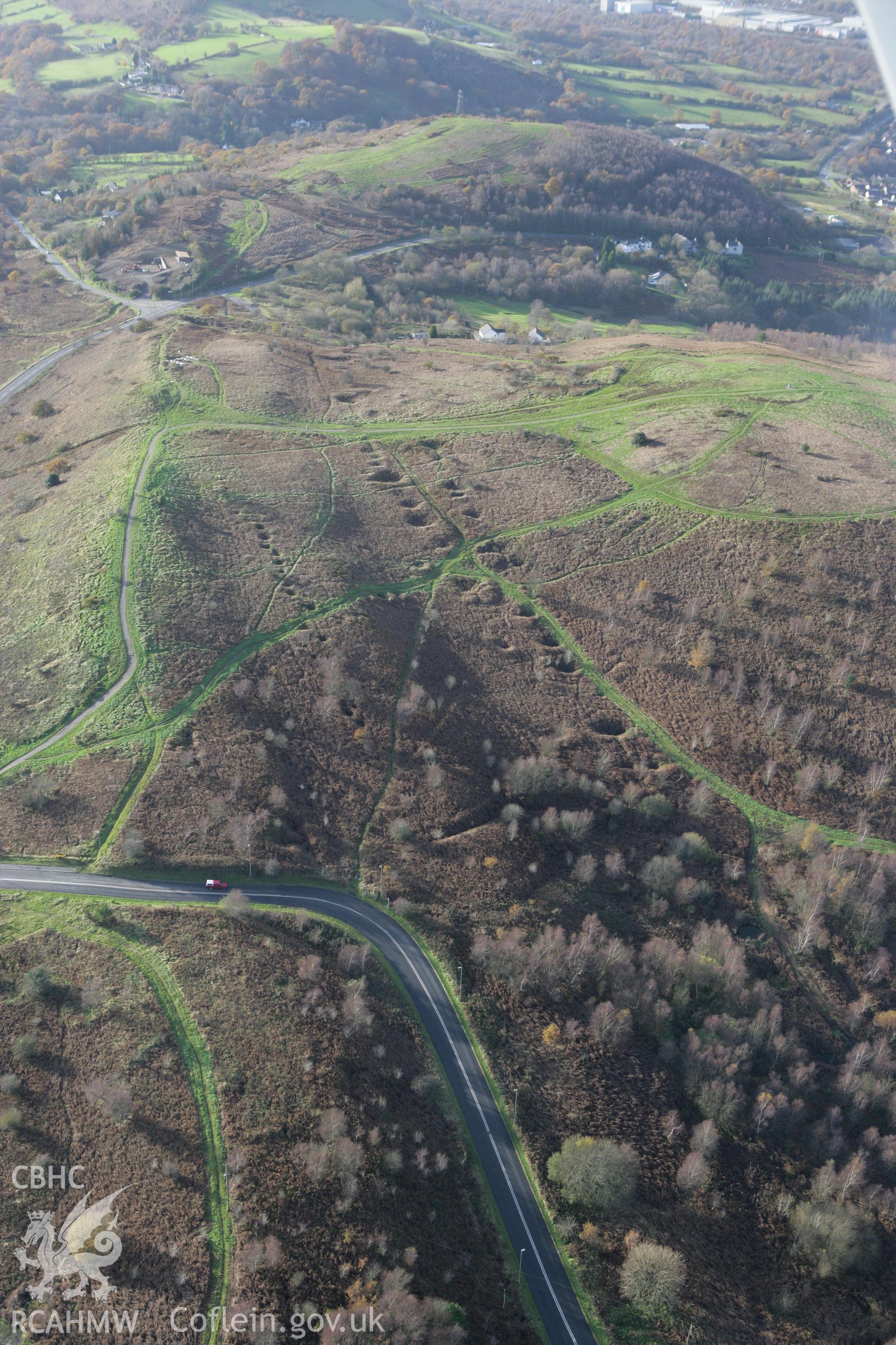 RCAHMW colour oblique photograph of Caerphilly Common Mining Works. Taken by Toby Driver on 12/11/2008.