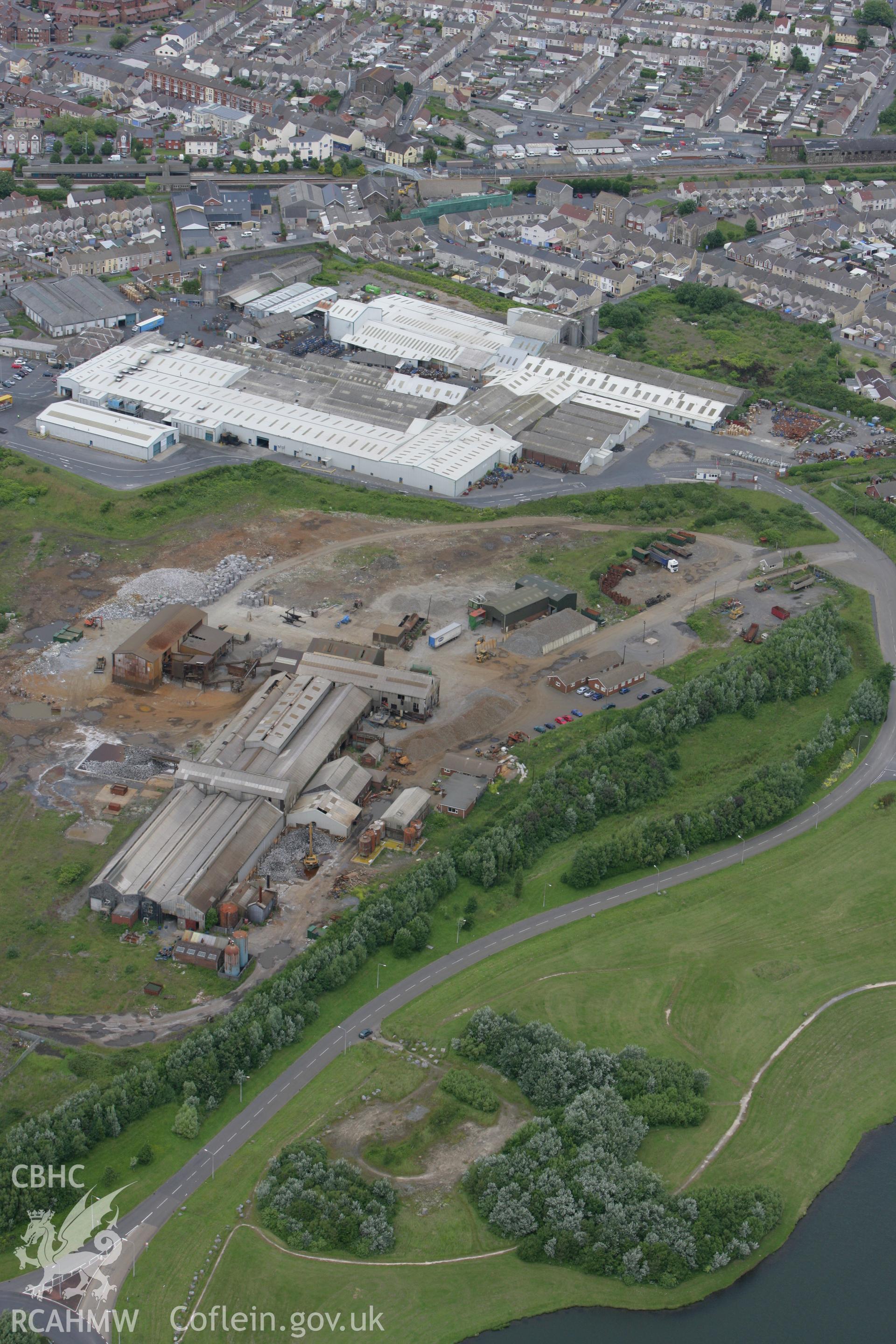 RCAHMW colour oblique photograph of Tinhouse, Old Tinplate Works, Llanelli. Taken by Toby Driver on 20/06/2008.