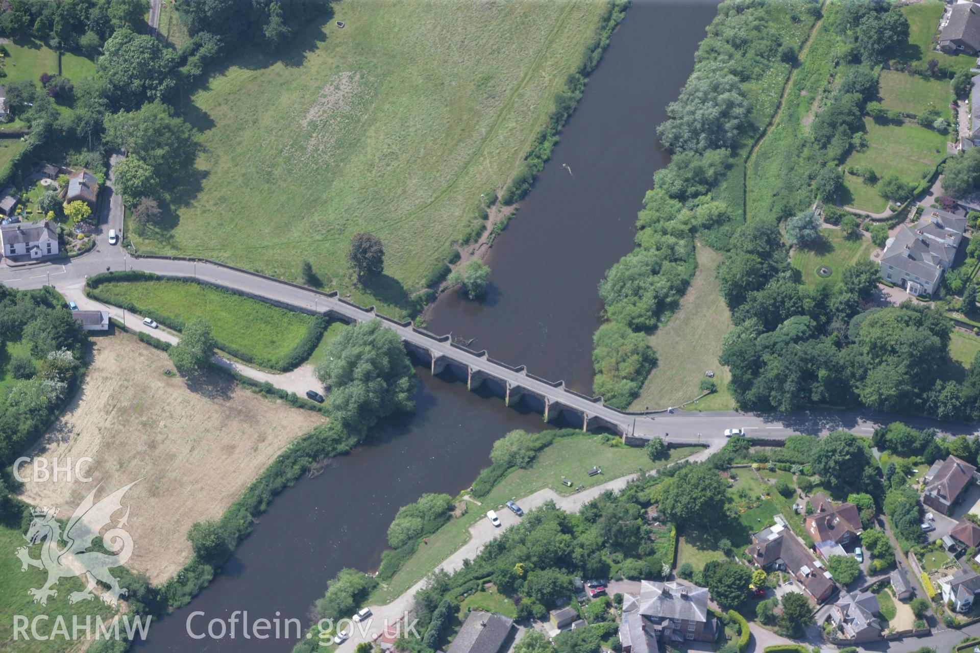 RCAHMW colour oblique photograph of Holt Bridge, Holt. Taken by Toby Driver on 01/07/2008.