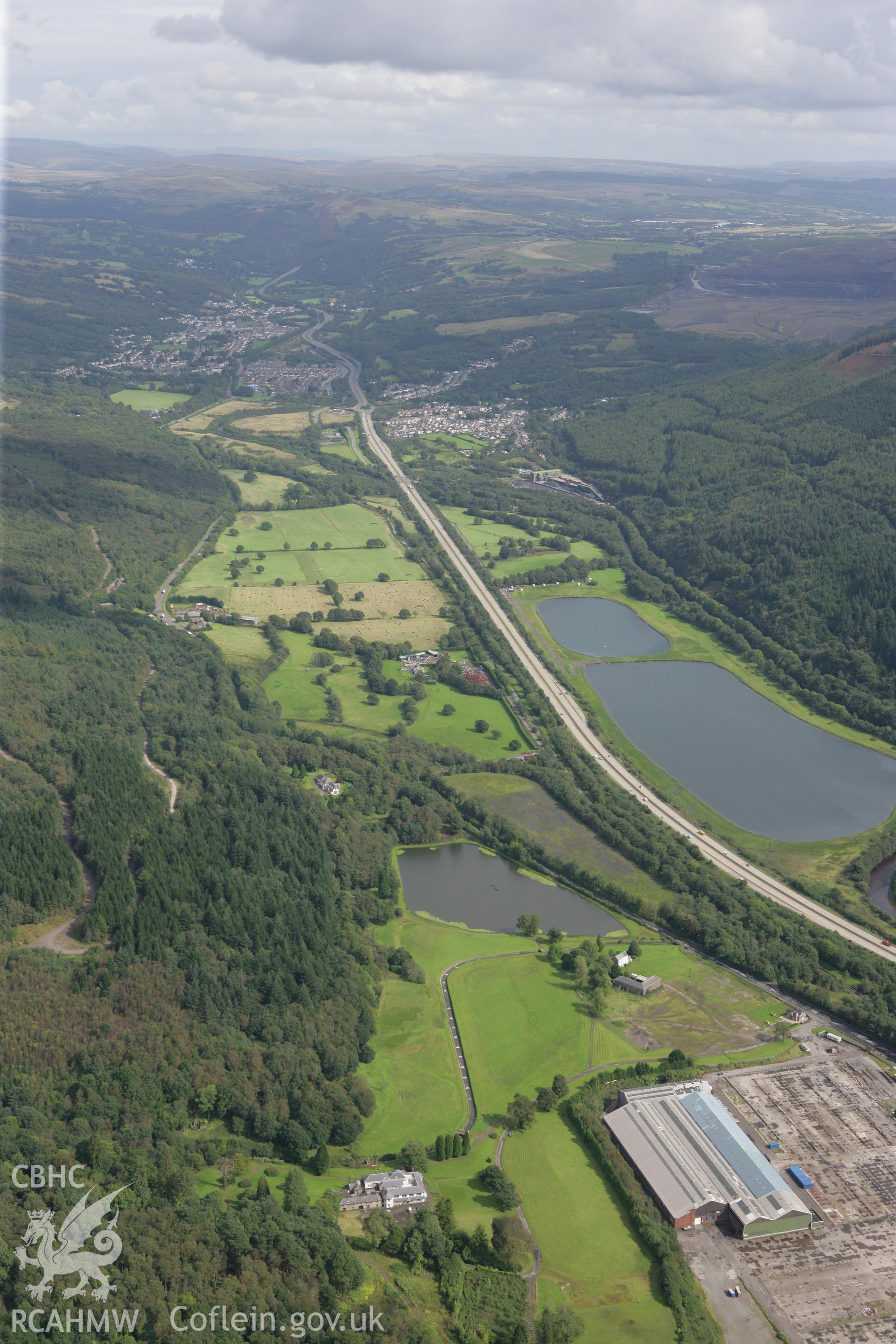 RCAHMW colour oblique photograph of Neath Valley, looking north-east towards Cwmgwrach from Rheola House and Gardens. Taken by Toby Driver on 12/09/2008.