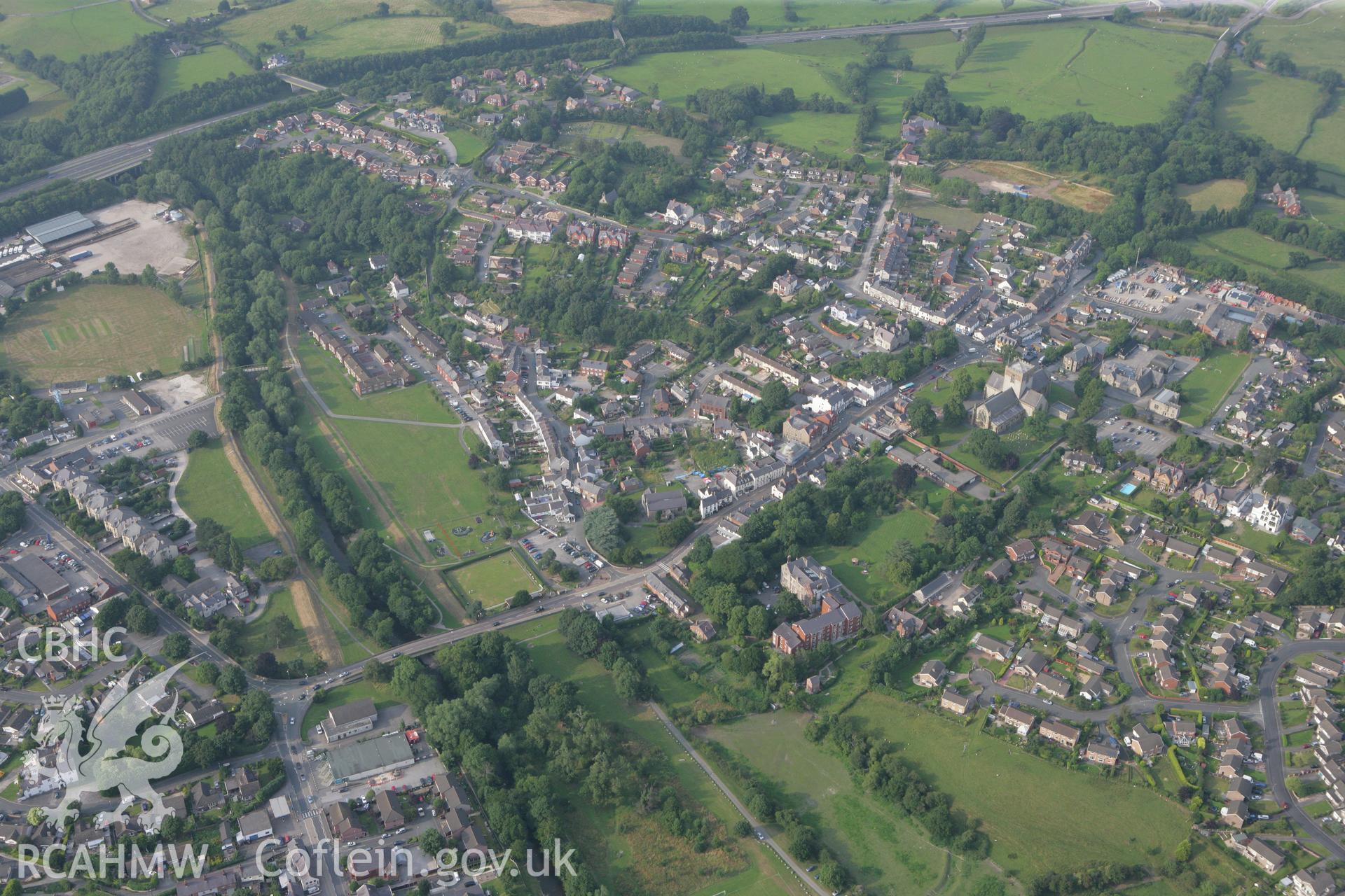 RCAHMW colour oblique photograph of St Asaph, with St Asaph Bridge and Cathedral. Taken by Toby Driver on 24/07/2008.