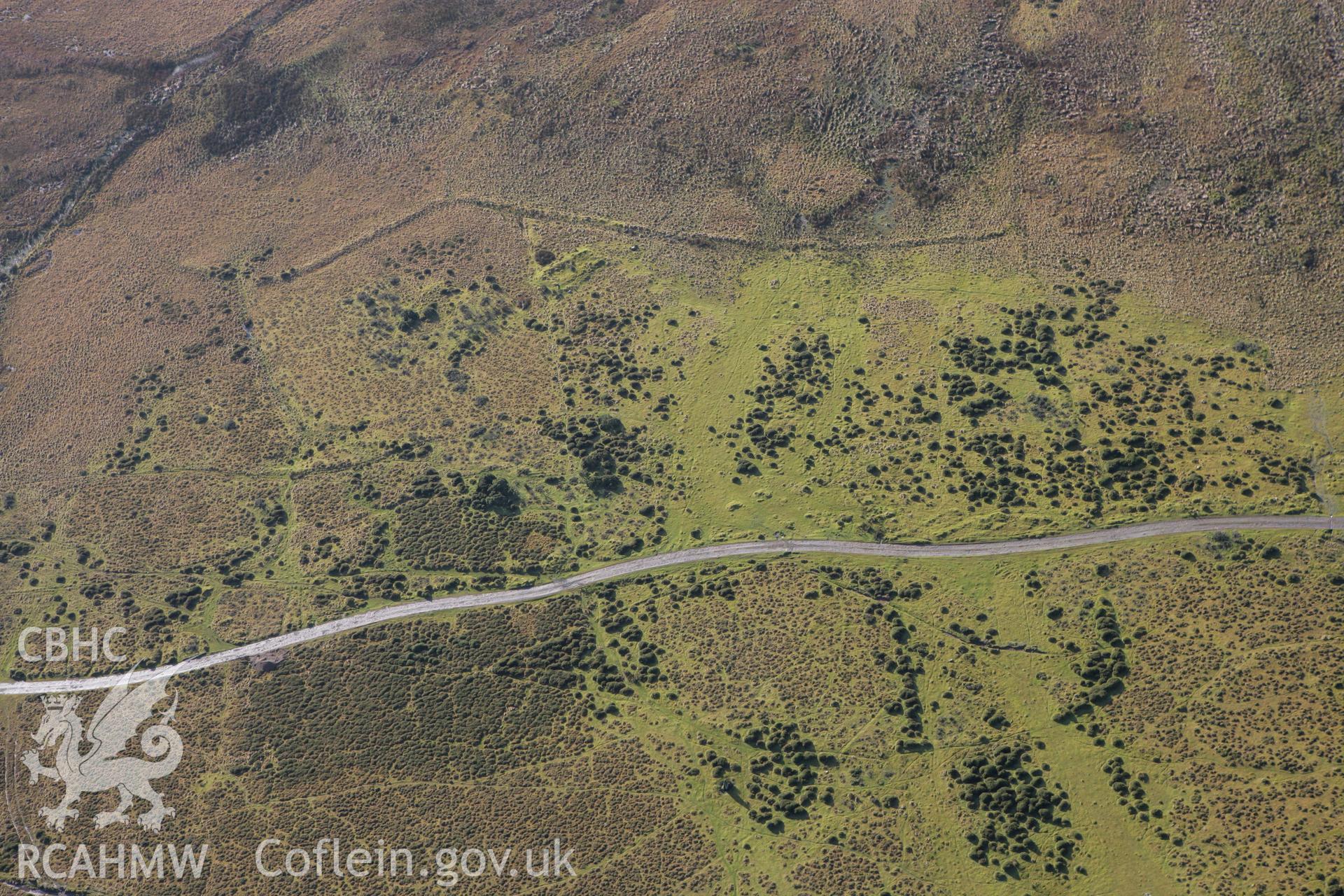 RCAHMW colour oblique photograph of Tafarn-y-bwlch Deserted Rural Settlement. Taken by Toby Driver on 15/12/2008.