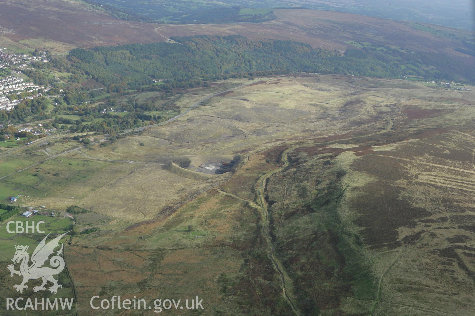 RCAHMW colour oblique photograph of Pillow mounds and trackway, Coity Mountain, Blaenavon. Taken by Toby Driver on 10/10/2008.