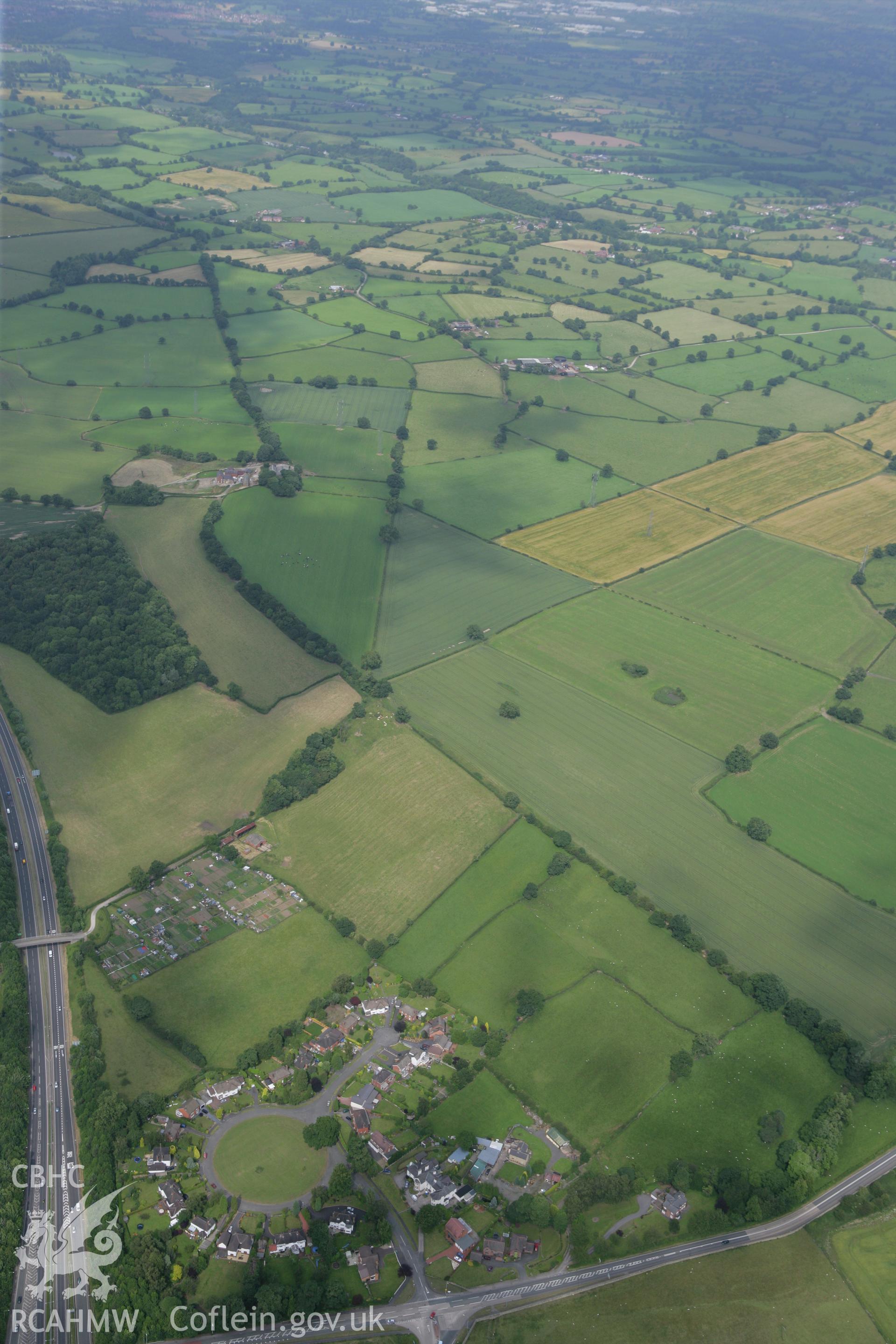 RCAHMW colour oblique photograph of Wat's Dyke, sections from Pentre-Clawdd to Wynnstay Park and from Black-Brook Bridge to Pentre-Clawdd. Taken by Toby Driver on 01/07/2008.