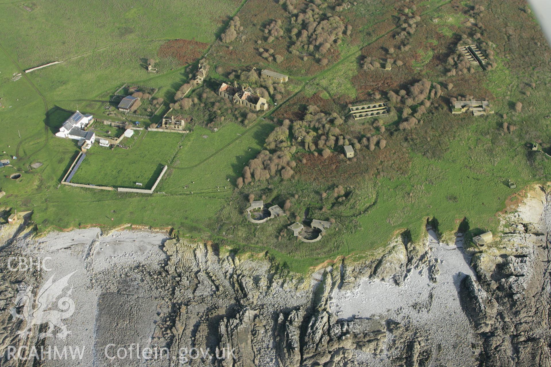 RCAHMW colour oblique photograph of Flat Holm Grange with Coastal and Anti-aircraft Defences, Flat Holm. Taken by Toby Driver on 12/11/2008.