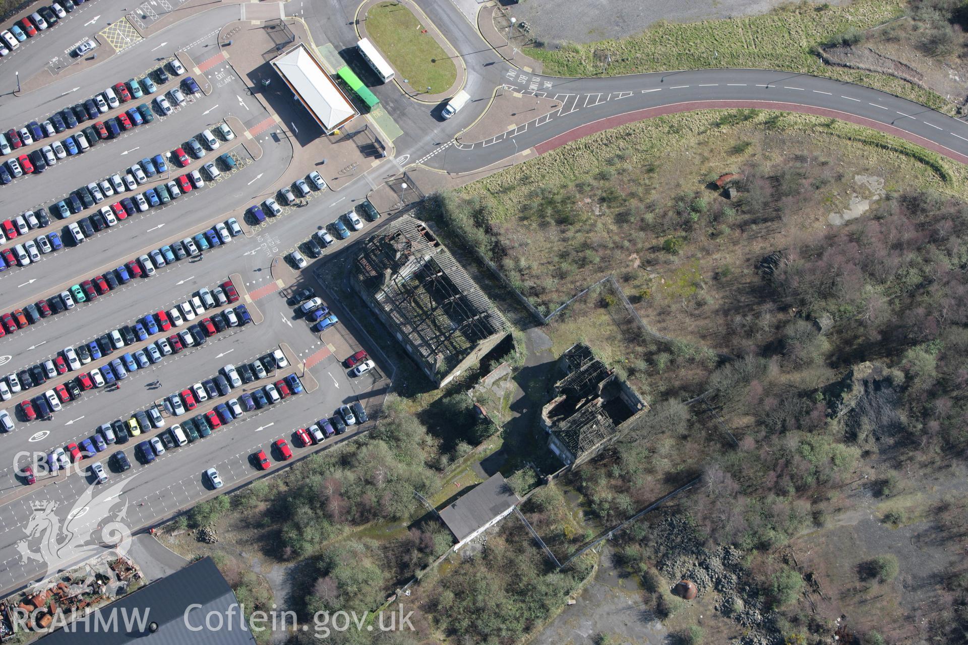 RCAHMW colour oblique photograph of Morfa Copperworks Powerhouse, Canteen and Laboratory. Taken by Toby Driver on 04/03/2008.