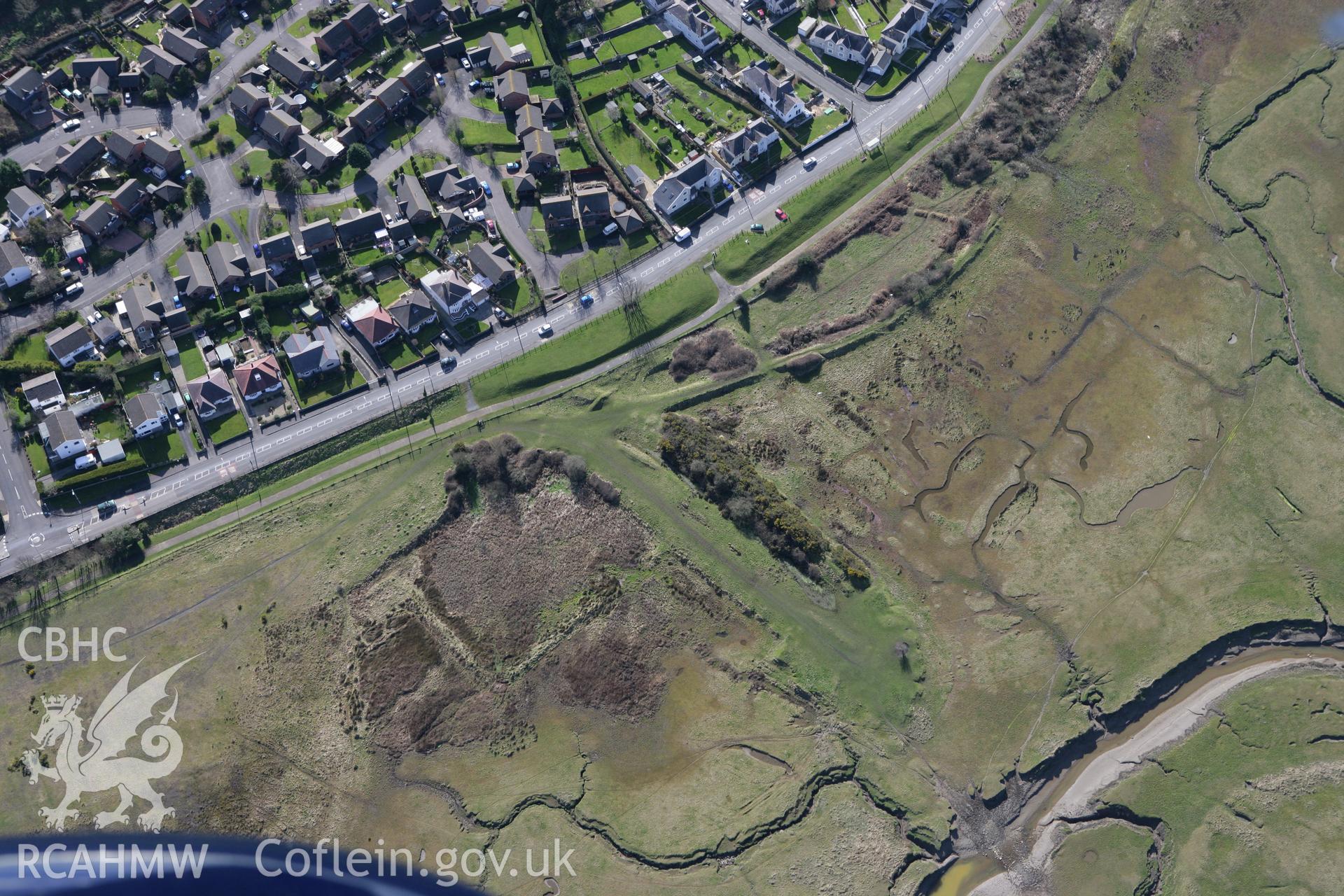 RCAHMW colour oblique photograph of Penclawdd Canal Sea Dock. Taken by Toby Driver on 04/03/2008.