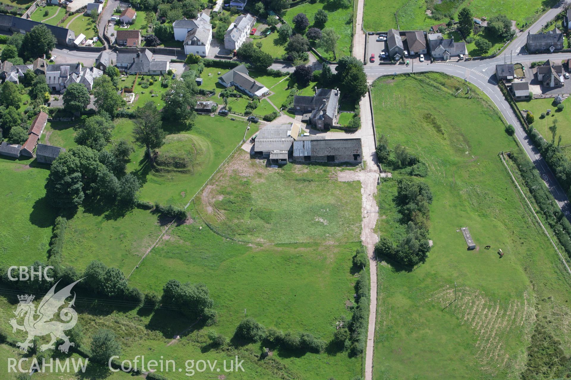 RCAHMW colour oblique photograph of Trellech Motte (Tump Terret Castle Mound). Taken by Toby Driver on 21/07/2008.