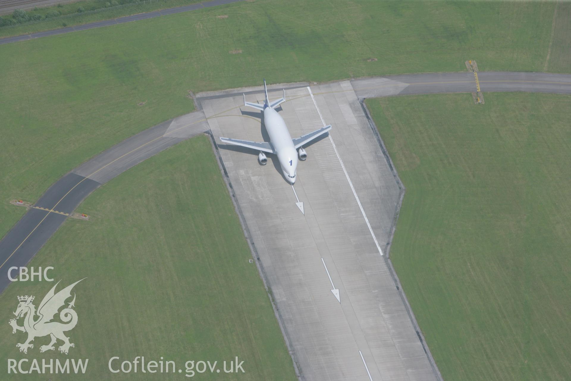 RCAHMW colour oblique photograph of Airbus Beluga taking off from Hawarden Airfield. Taken by Toby Driver on 01/07/2008.