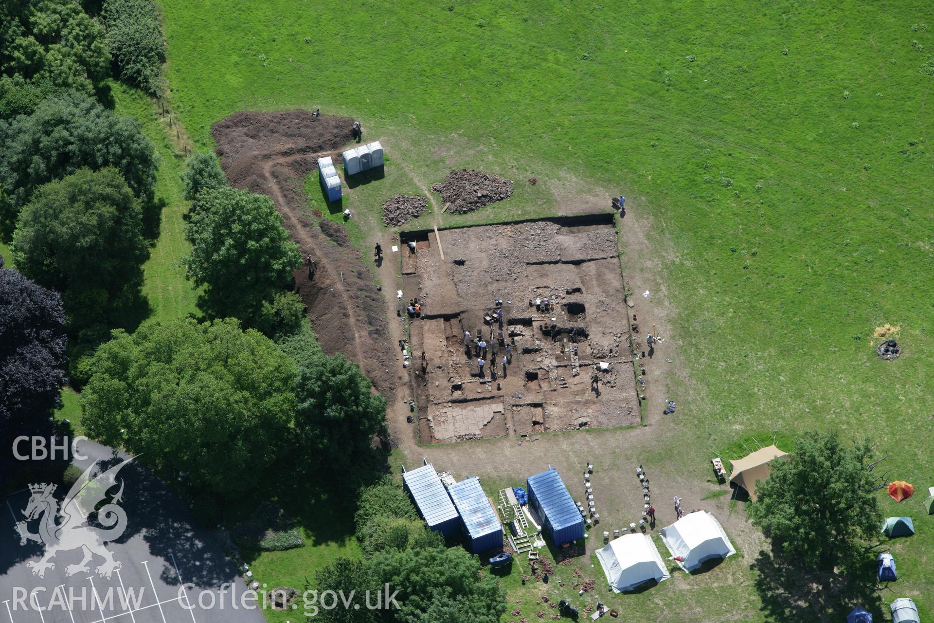 RCAHMW colour oblique photograph of Caerleon Roman Fortress, Priory Field Excavations. Taken by Toby Driver on 21/07/2008.