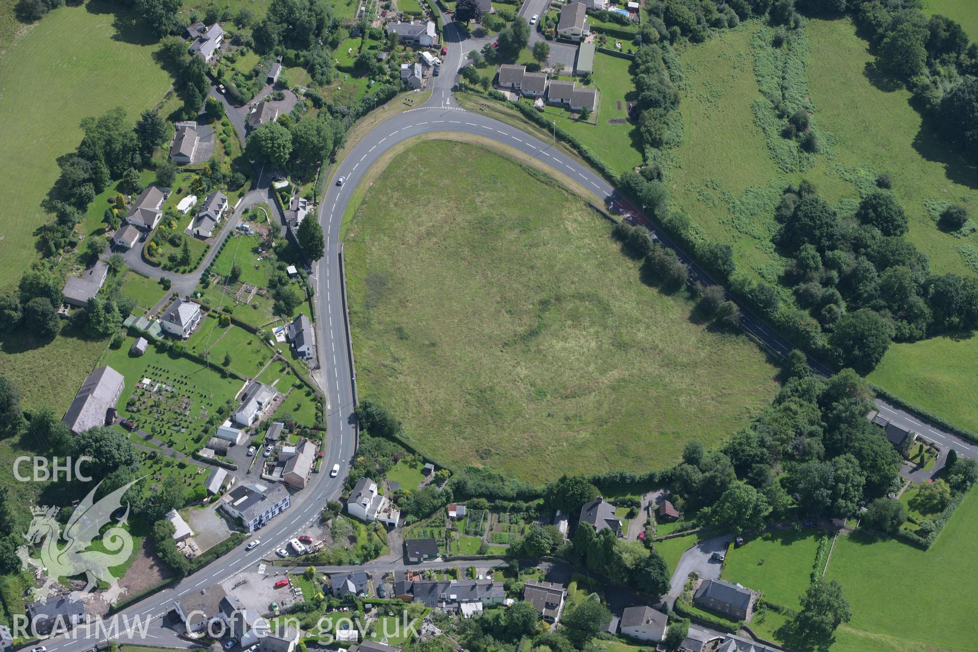 RCAHMW colour oblique photograph of Bwlch village, with standing stone. Taken by Toby Driver on 21/07/2008.