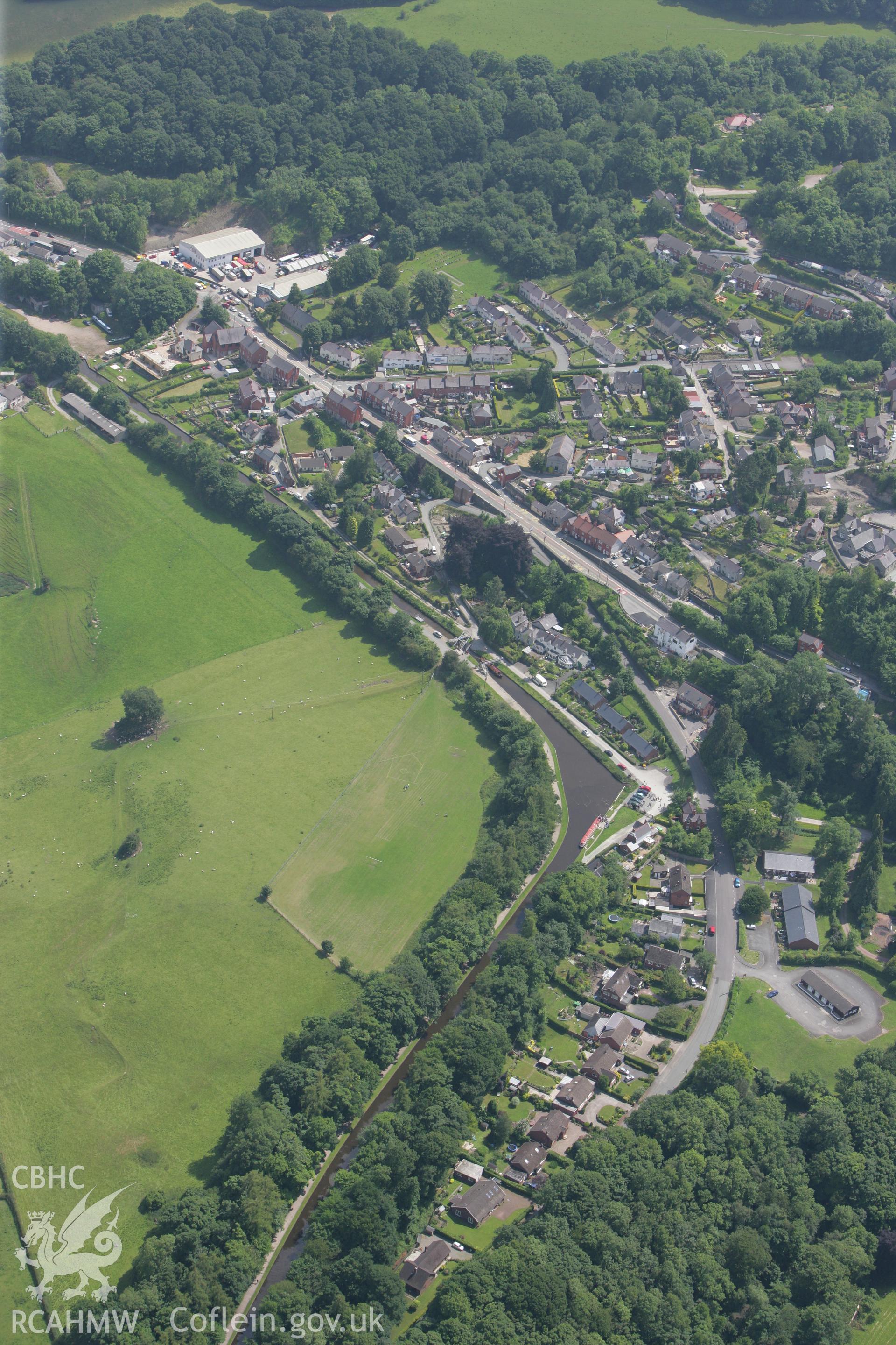 RCAHMW colour oblique photograph of Froncysyllte Basin, Llangollen Canal. Taken by Toby Driver on 01/07/2008.