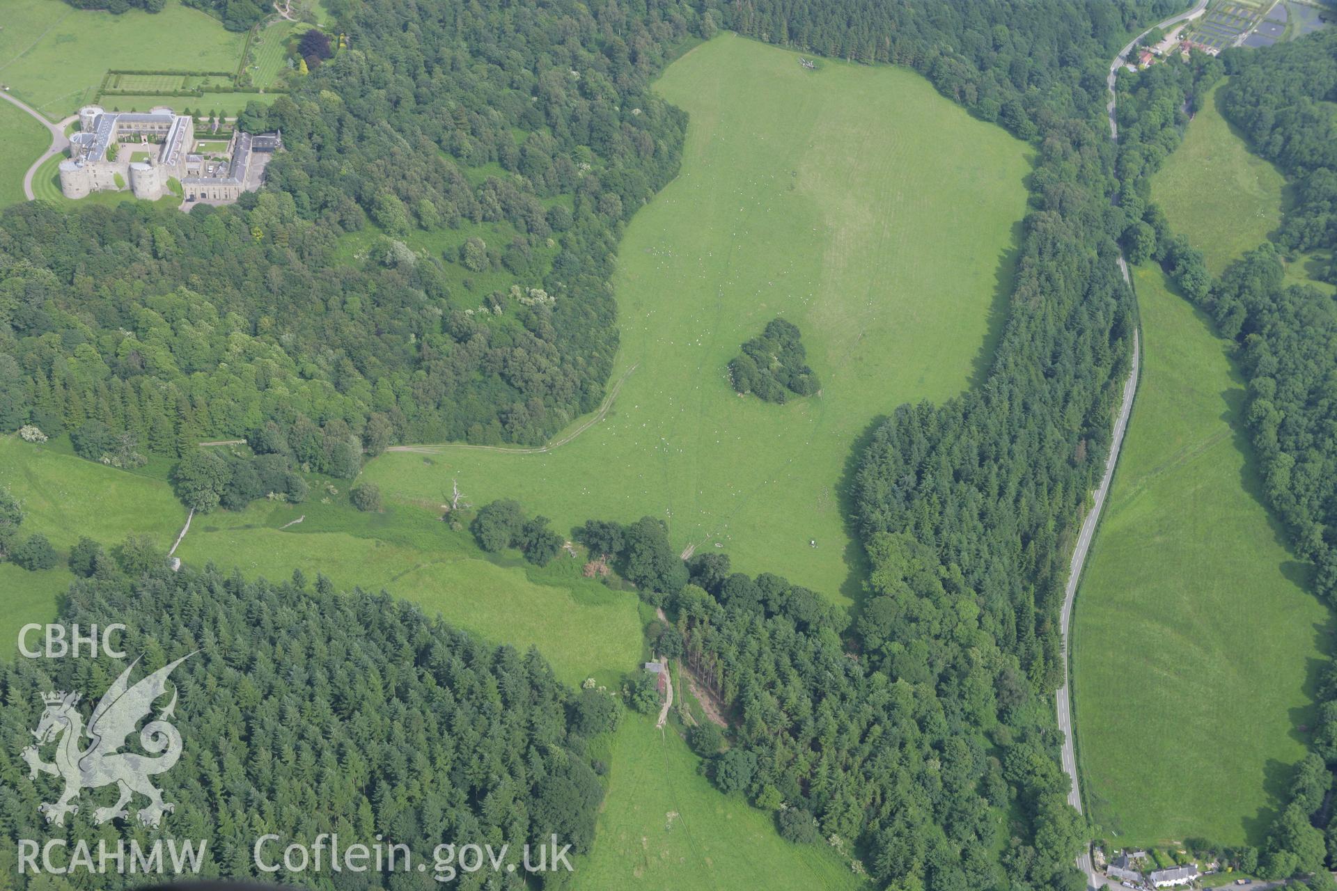 RCAHMW colour oblique photograph of Offa's Dyke, Chirk Castle section extending north-east from Castle Mill. Taken by Toby Driver on 01/07/2008.