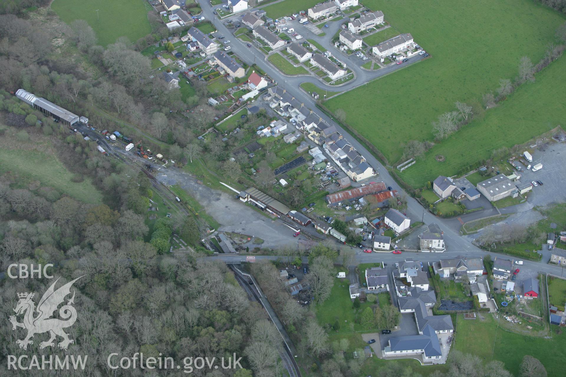 RCAHMW colour oblique photograph of Henllan Railway Station, Carmarthen and Cardigan Railway. Taken by Toby Driver on 24/04/2008.