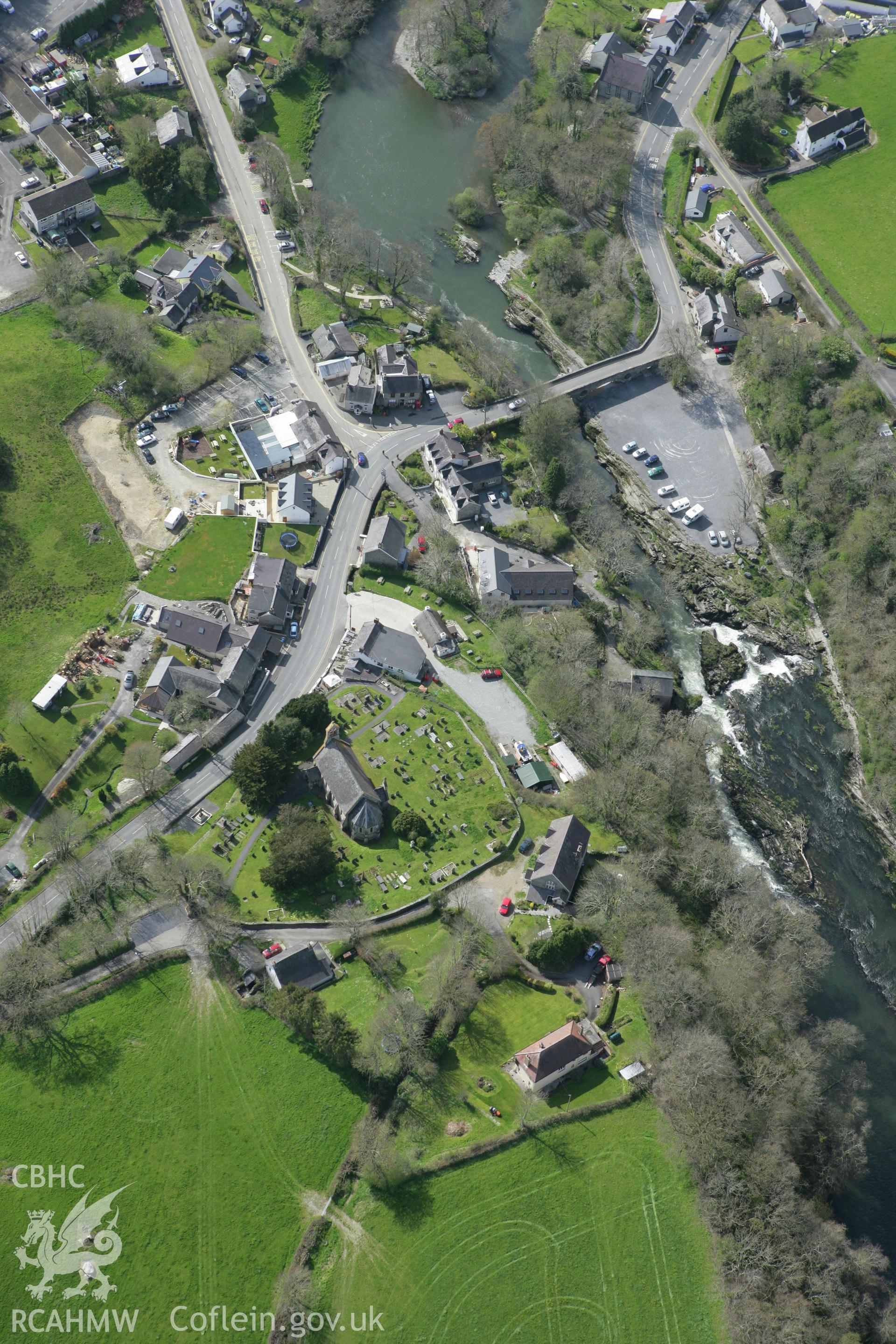 RCAHMW colour oblique photograph of Cenarth Bridge. Taken by Toby Driver on 24/04/2008.