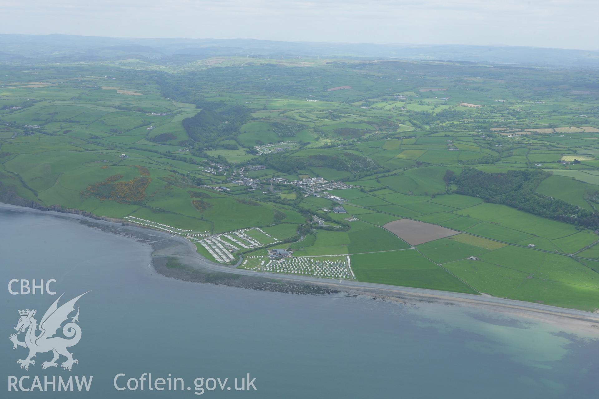 RCAHMW colour oblique photograph of Llanrhystud village, from the west. Taken by Toby Driver on 20/05/2008.