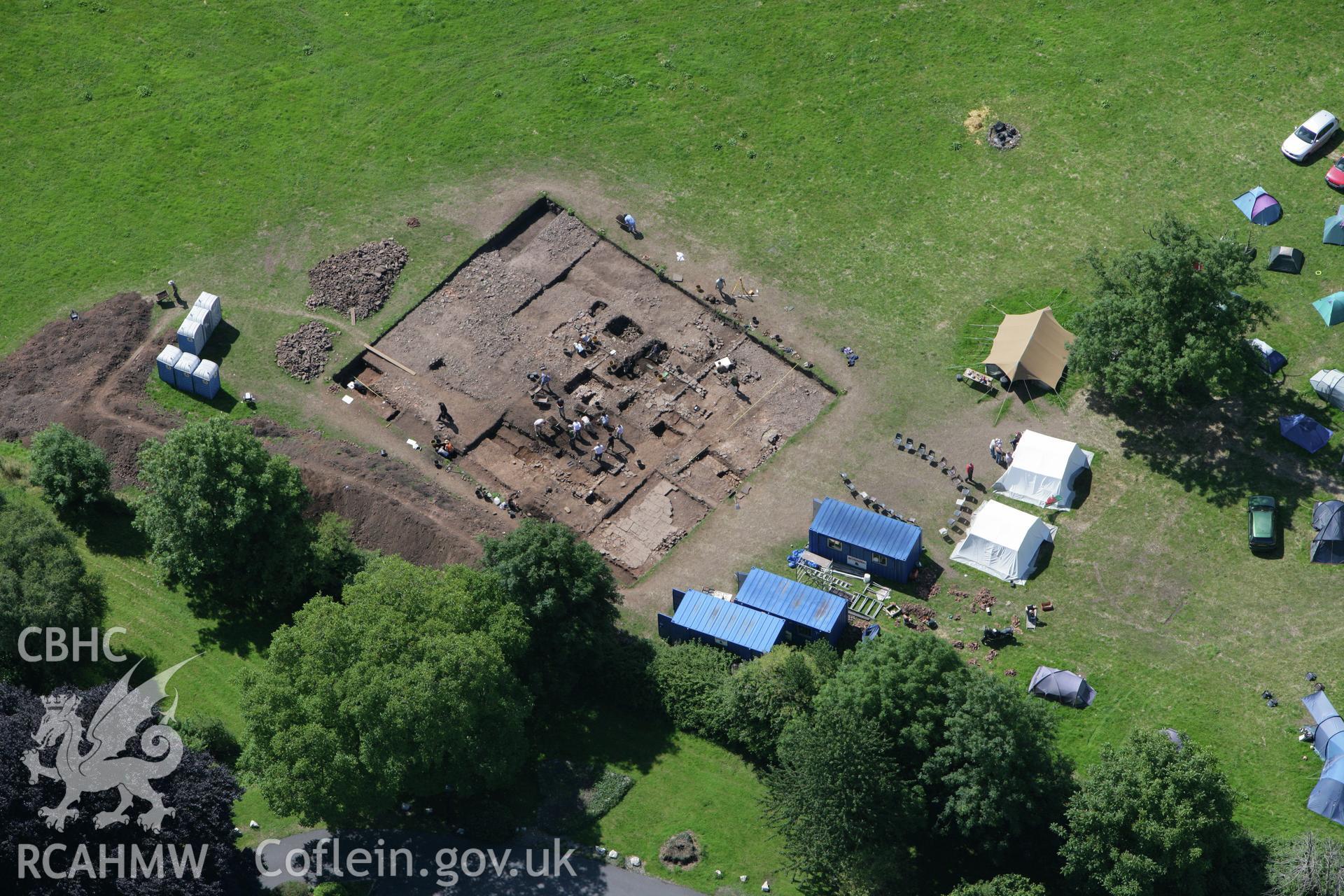 RCAHMW colour oblique photograph of Caerleon Roman Fortress, Priory Field Excavations. Taken by Toby Driver on 21/07/2008.