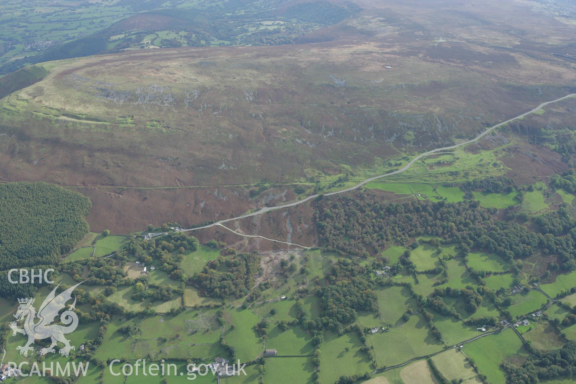 RCAHMW colour oblique photograph of the site of Garnddyrys Ironworks Forge and Mill and the Blorenge Tramroad and Quarries. Taken by Toby Driver on 10/10/2008.