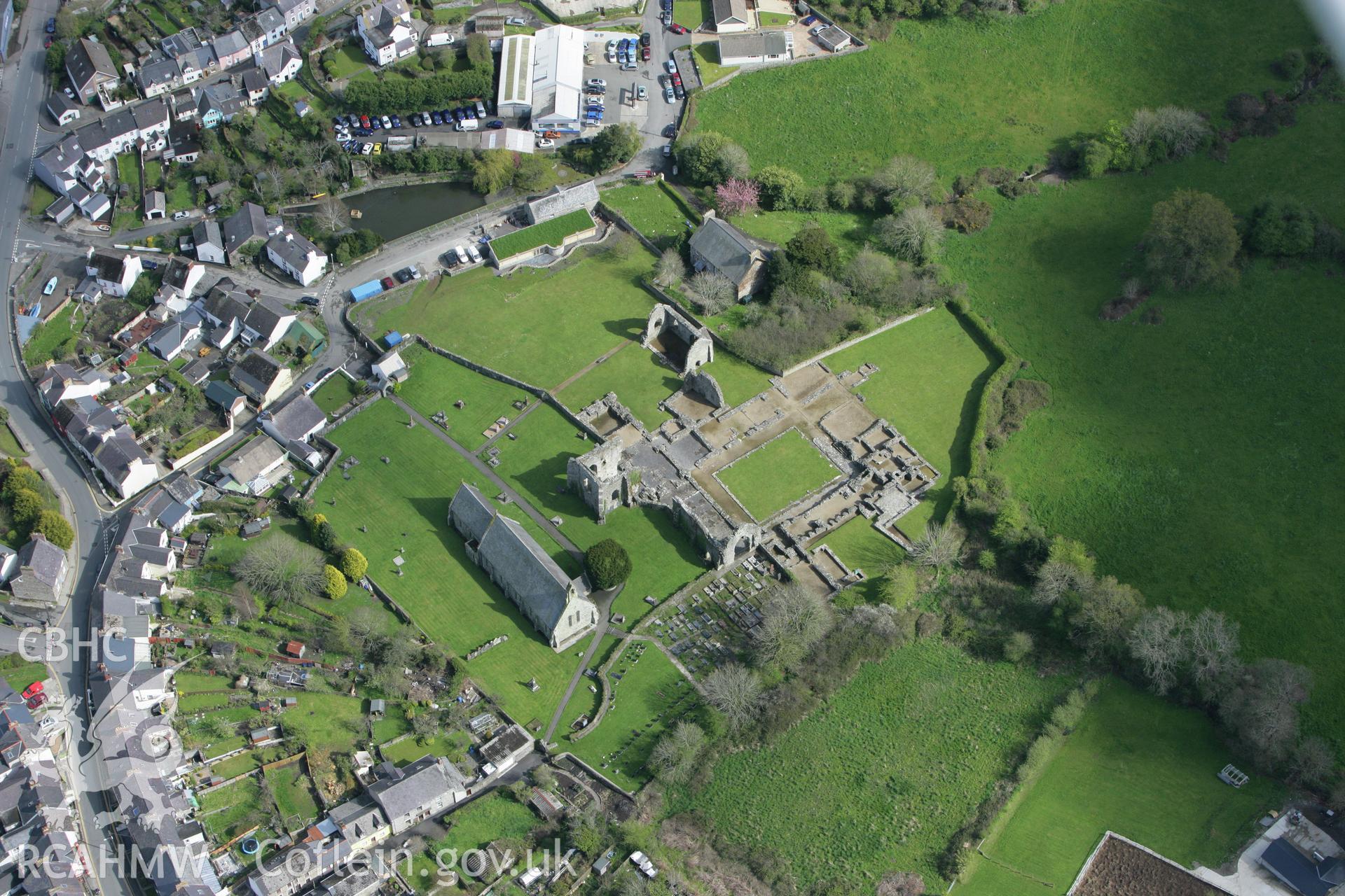 RCAHMW colour oblique photograph of St Dogmaels Abbey. Taken by Toby Driver on 24/04/2008.