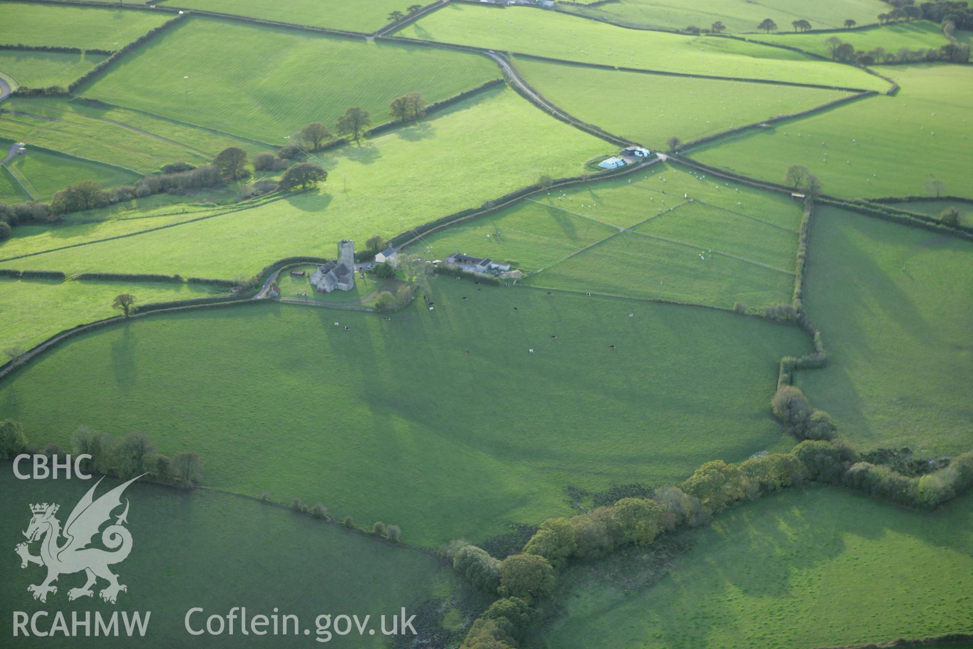 RCAHMW colour oblique photograph of St Cynins Church, Llangynin. Taken by Toby Driver on 16/10/2008.