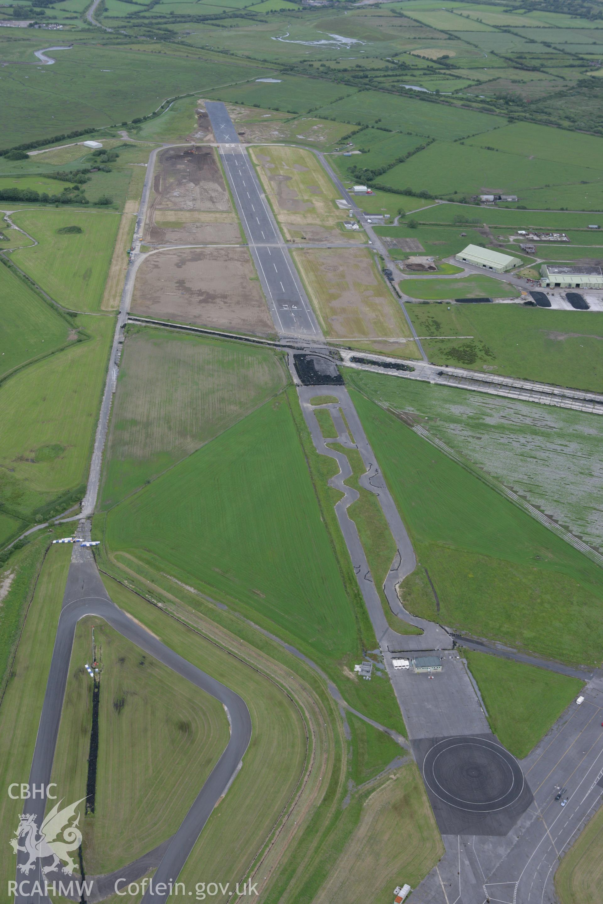 RCAHMW colour oblique photograph of Pembrey Airfield. Taken by Toby Driver on 20/06/2008.