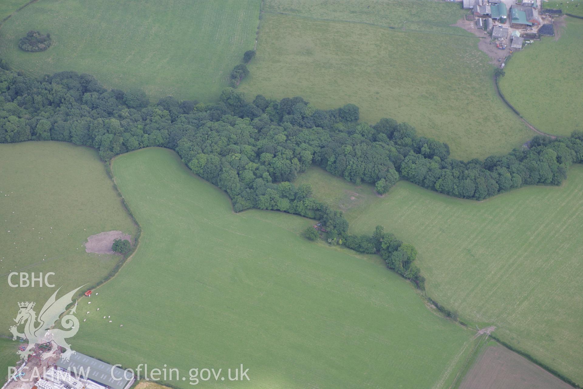 RCAHMW colour oblique photograph of Hen Blas (Coleshill) Castle and Bryn Castell Mound. Taken by Toby Driver on 01/07/2008.