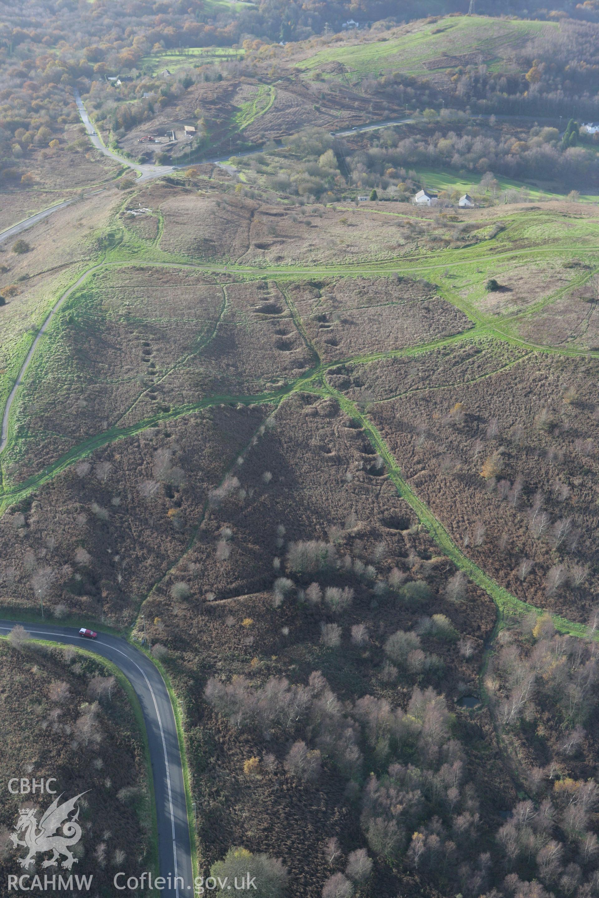 RCAHMW colour oblique photograph of Caerphilly Common Mining Works. Taken by Toby Driver on 12/11/2008.