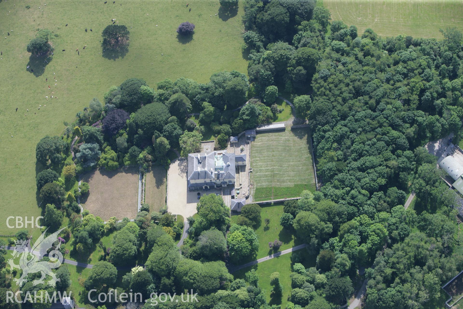 RCAHMW colour oblique photograph of Broome Hall, ground and gardens. Taken by Toby Driver on 13/06/2008.