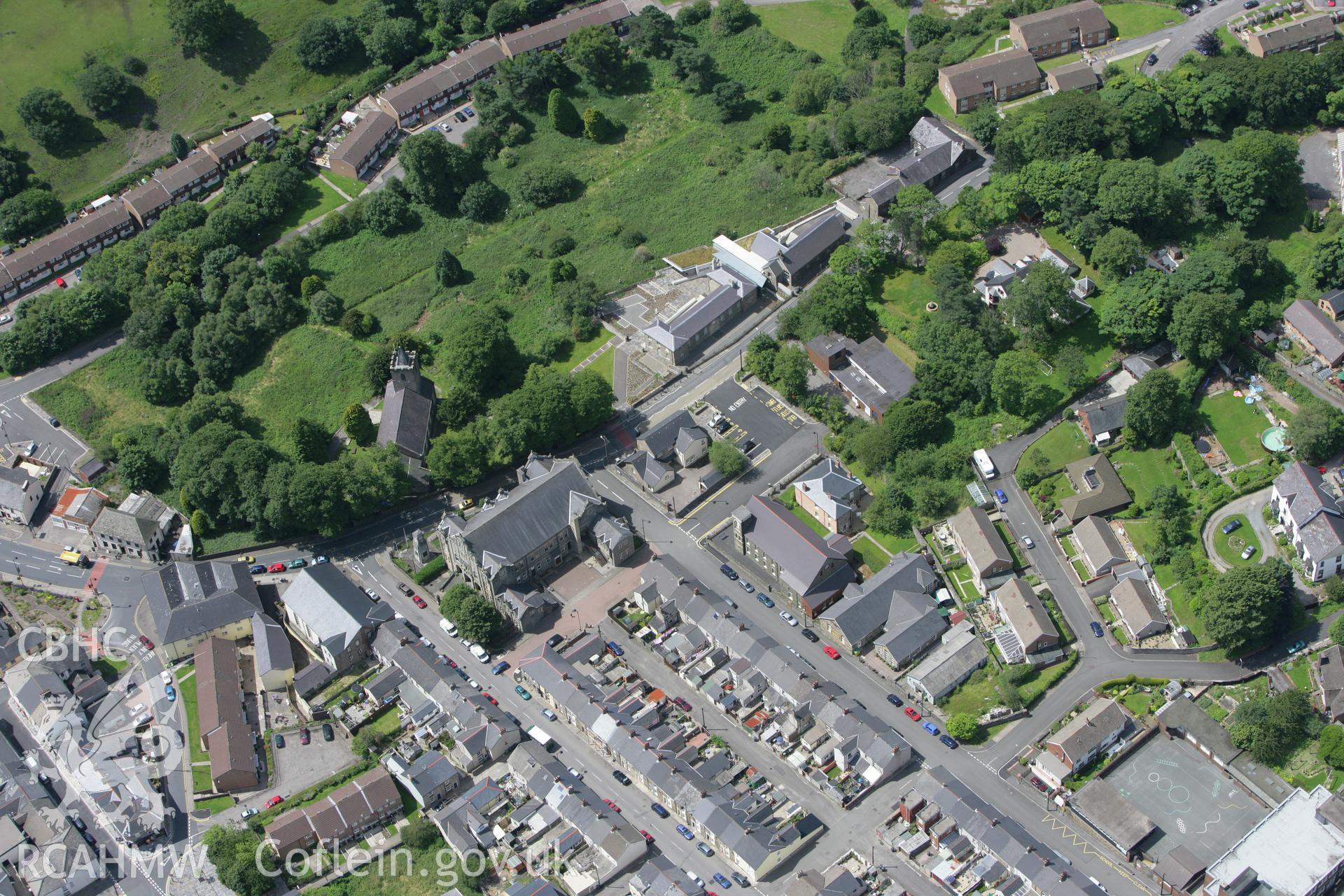 RCAHMW colour oblique photograph of Blaenavon Workmens' Hall and Institute. Taken by Toby Driver on 21/07/2008.