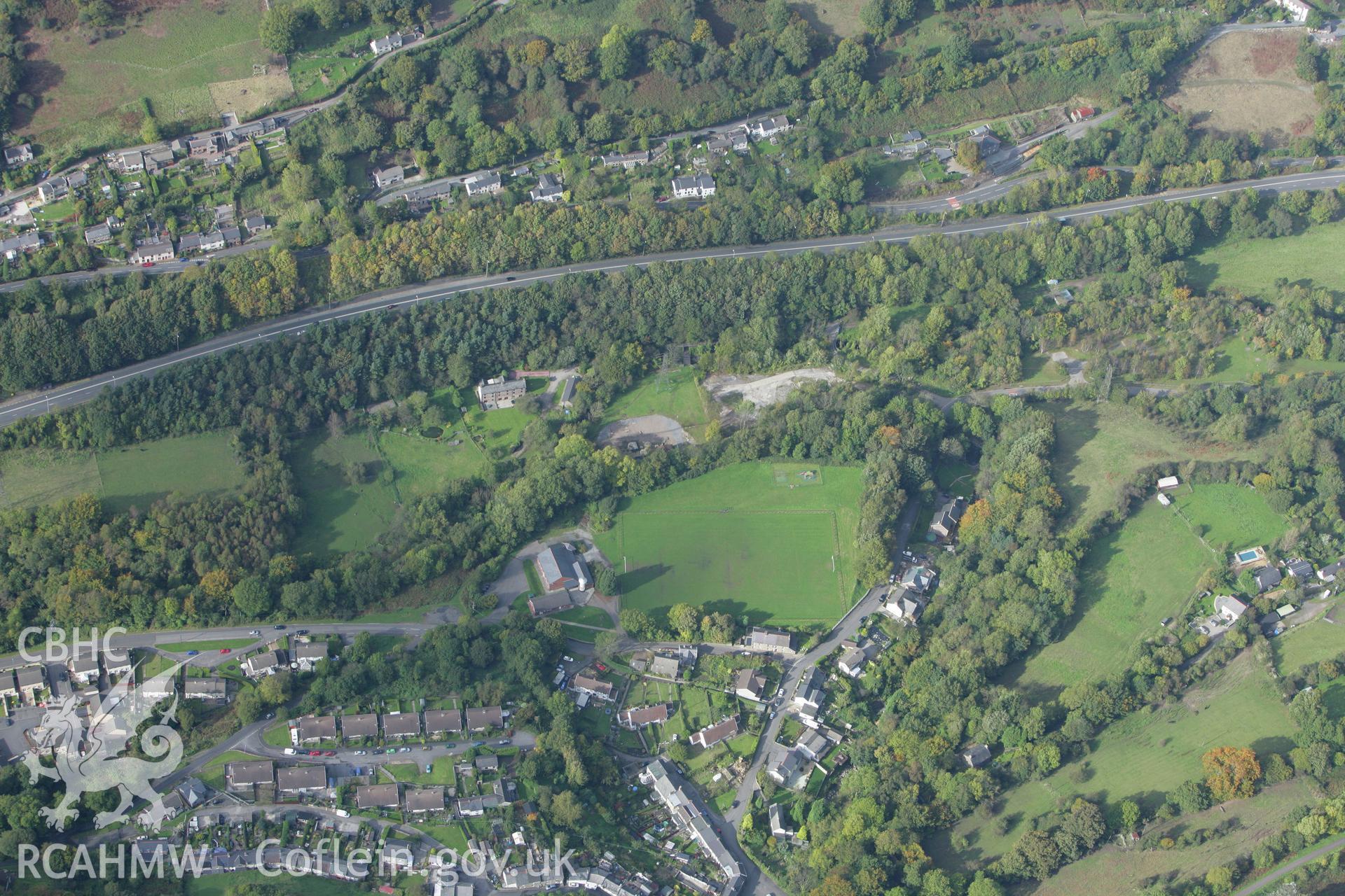 RCAHMW colour oblique photograph of Clydach Ironworks Tramroad Bridge (Smart's Bridge), Clydach, view from the east. Taken by Toby Driver on 10/10/2008.