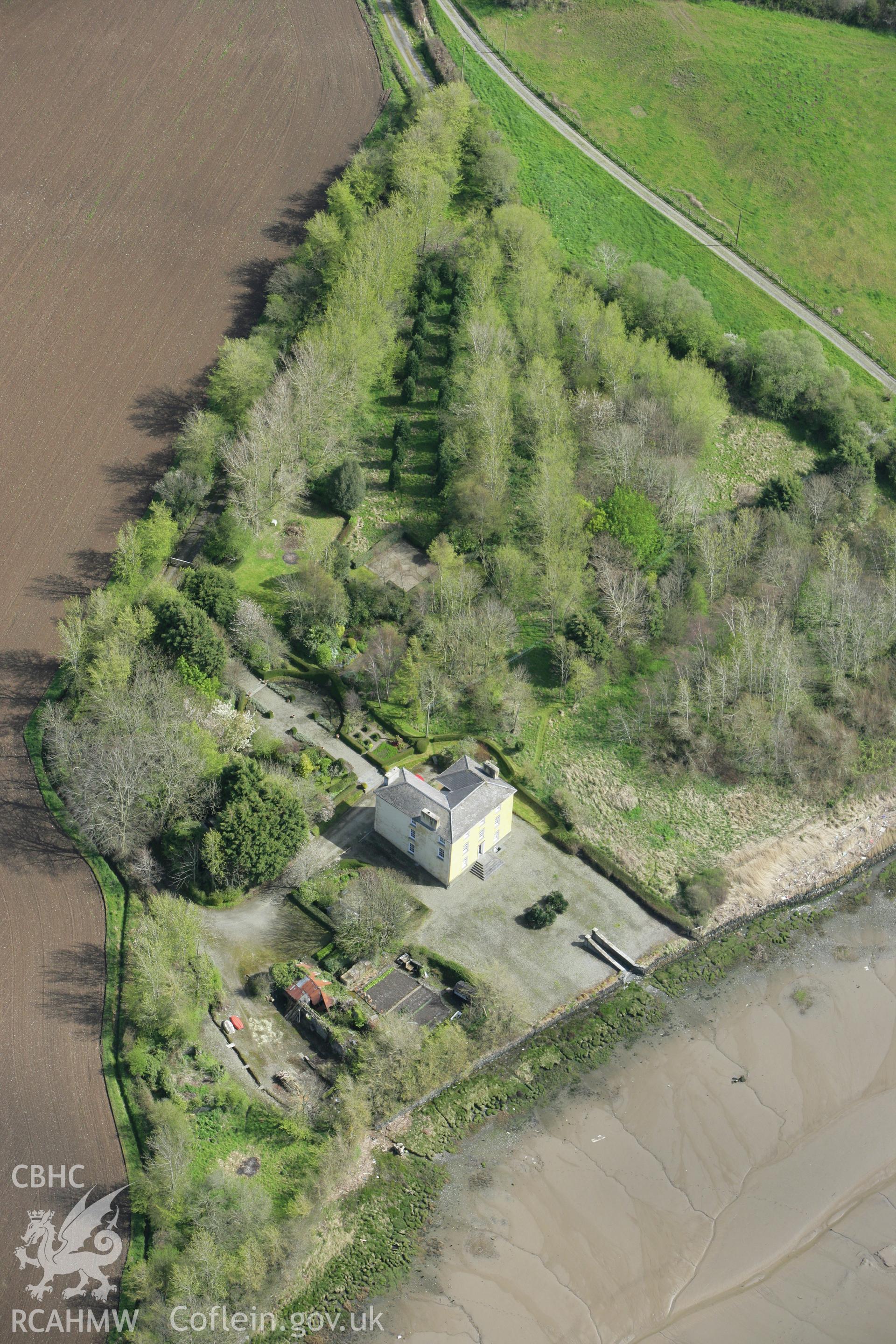 RCAHMW colour oblique photograph of Bryn-y-mor House, Cardigan. Taken by Toby Driver on 24/04/2008.