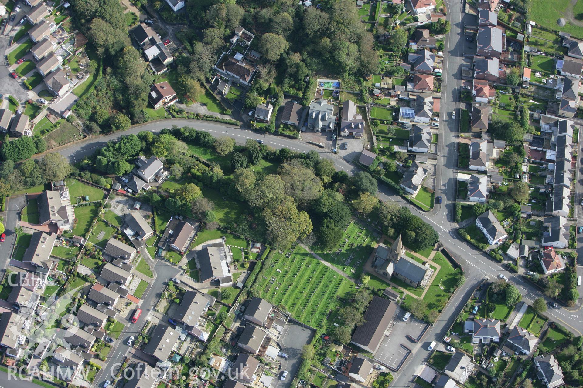 RCAHMW colour oblique photograph of St Catherine's Church, with St. Baglan's Church ruins. Taken by Toby Driver on 16/10/2008.