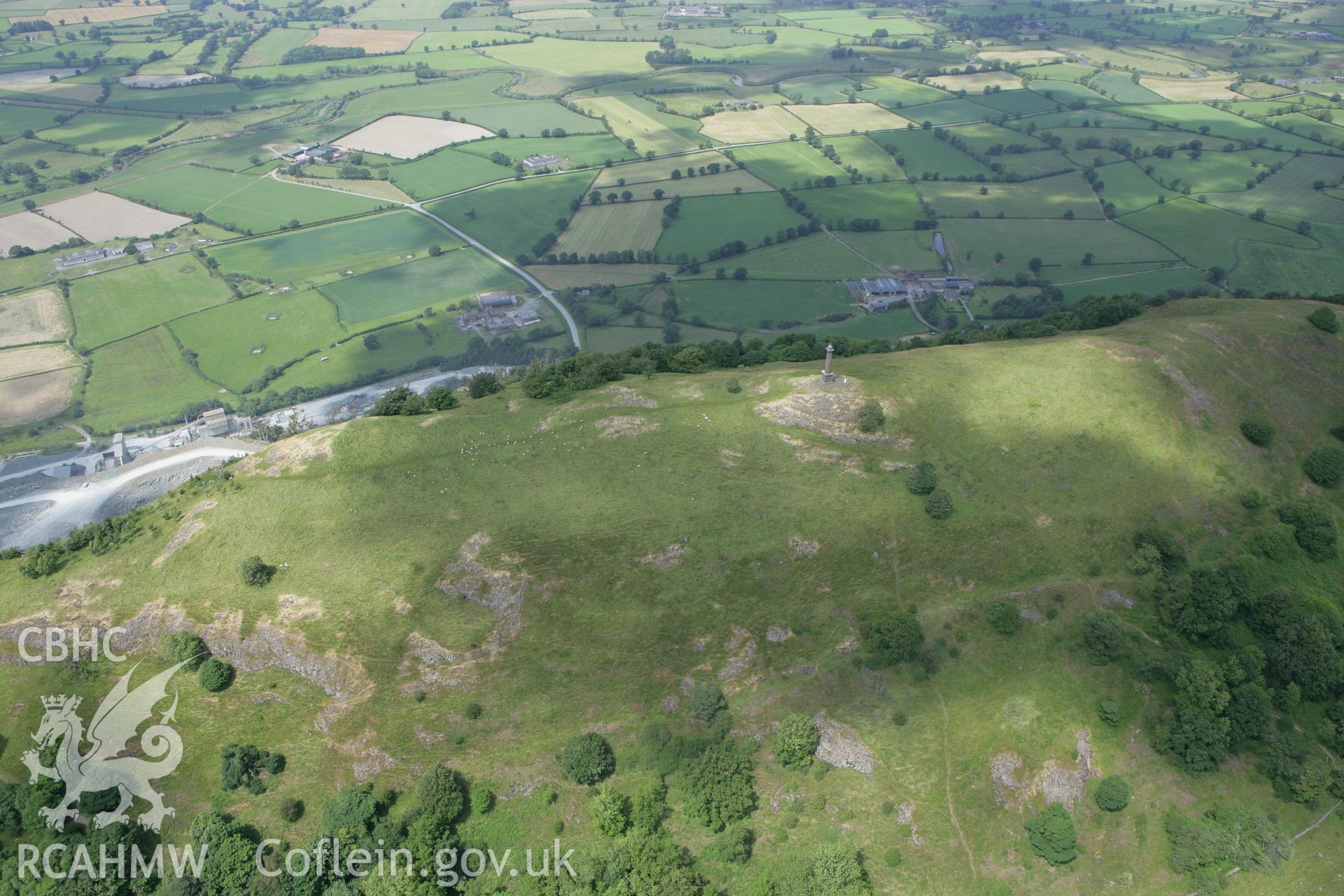 RCAHMW colour oblique photograph of Breddin Hillfort, with Rodney's pillar. Taken by Toby Driver on 01/07/2008.