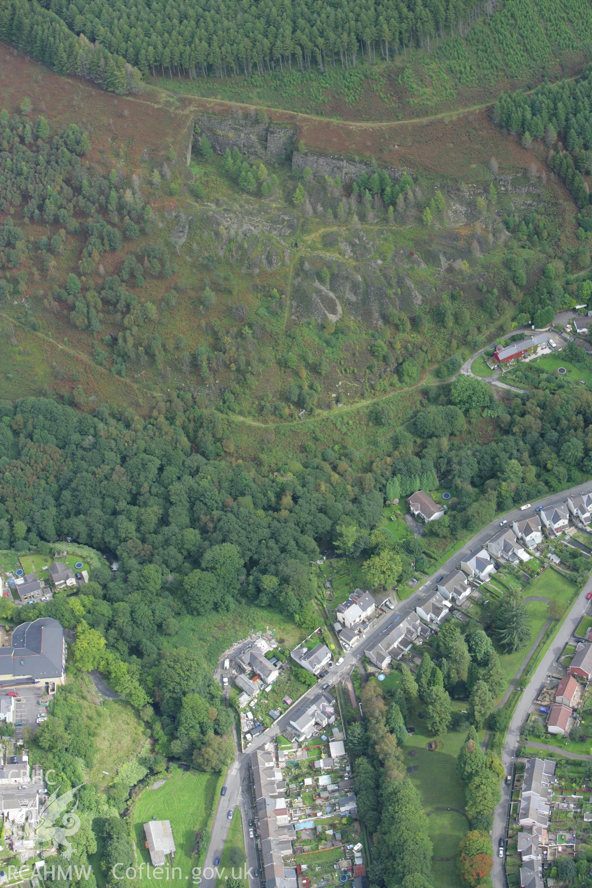 RCAHMW colour oblique photograph of Cwmaman Iron Furnace, now disused. Taken by Toby Driver on 12/09/2008.