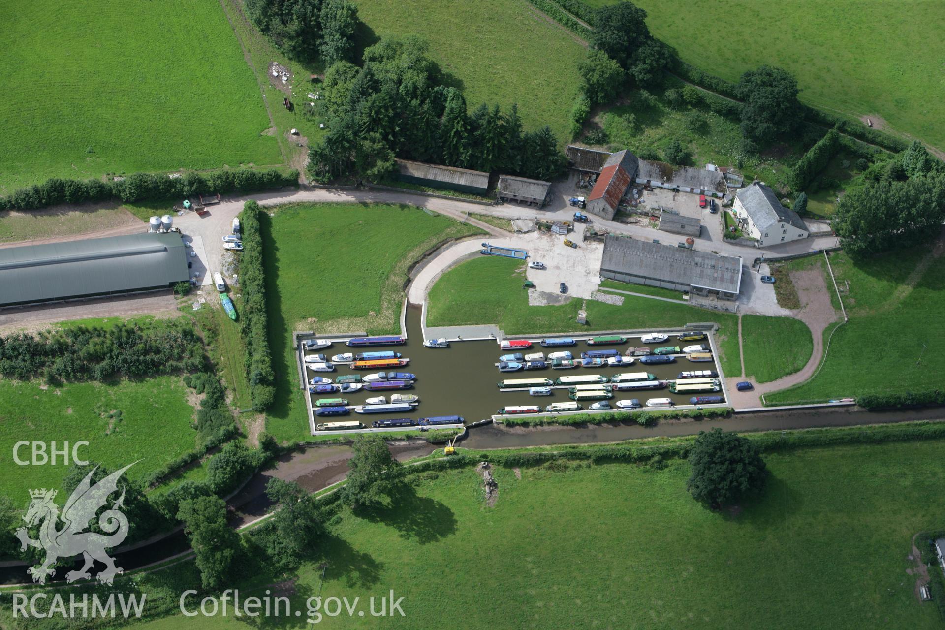 RCAHMW colour oblique photograph of Herons Rest Marina and Stop Lock on the Monmouthshire and Brecon Canal. Taken by Toby Driver on 21/07/2008.