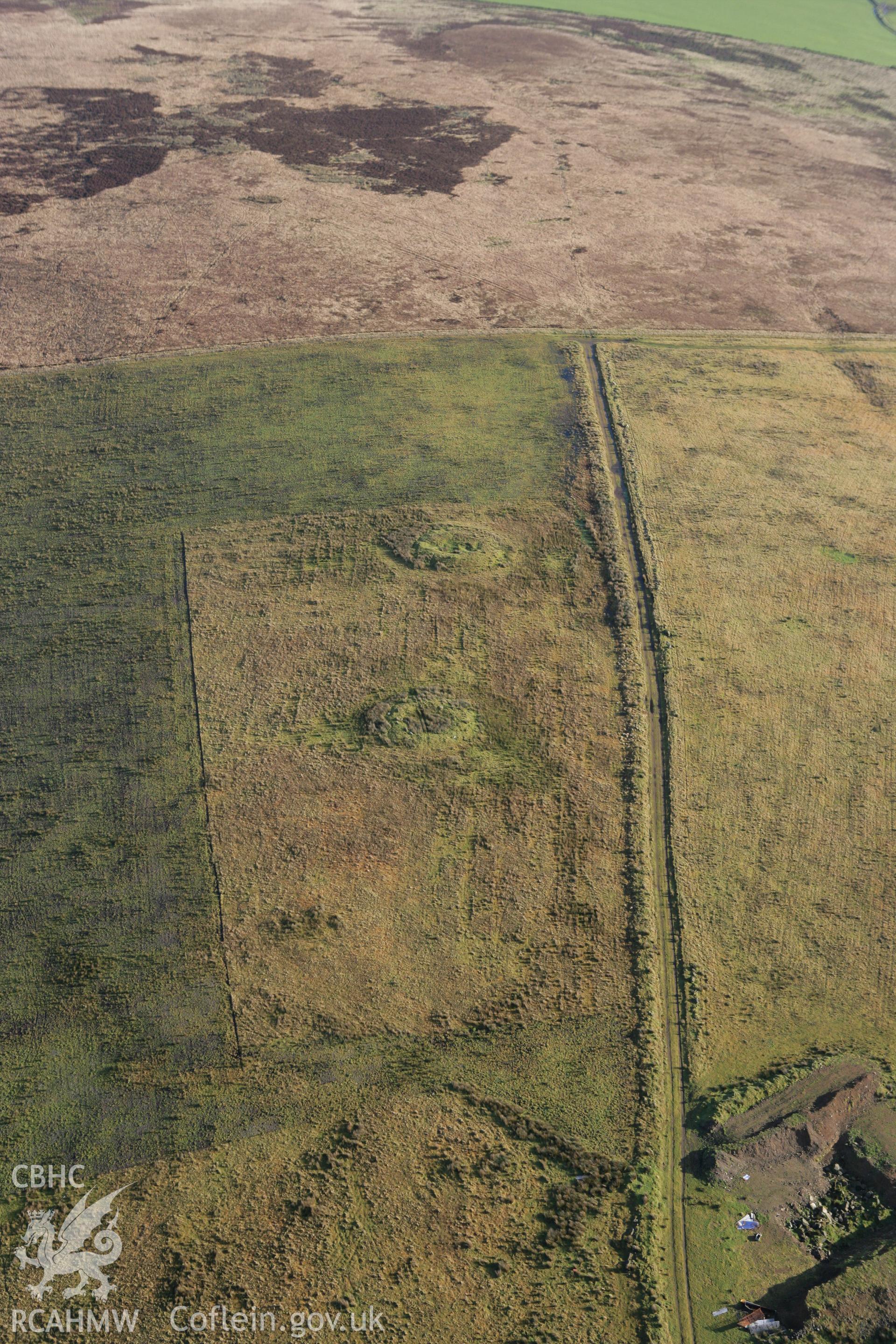 RCAHMW colour oblique photograph of Mynydd Kilkiffeth Cairn Cemetery. Taken by Toby Driver on 15/12/2008.