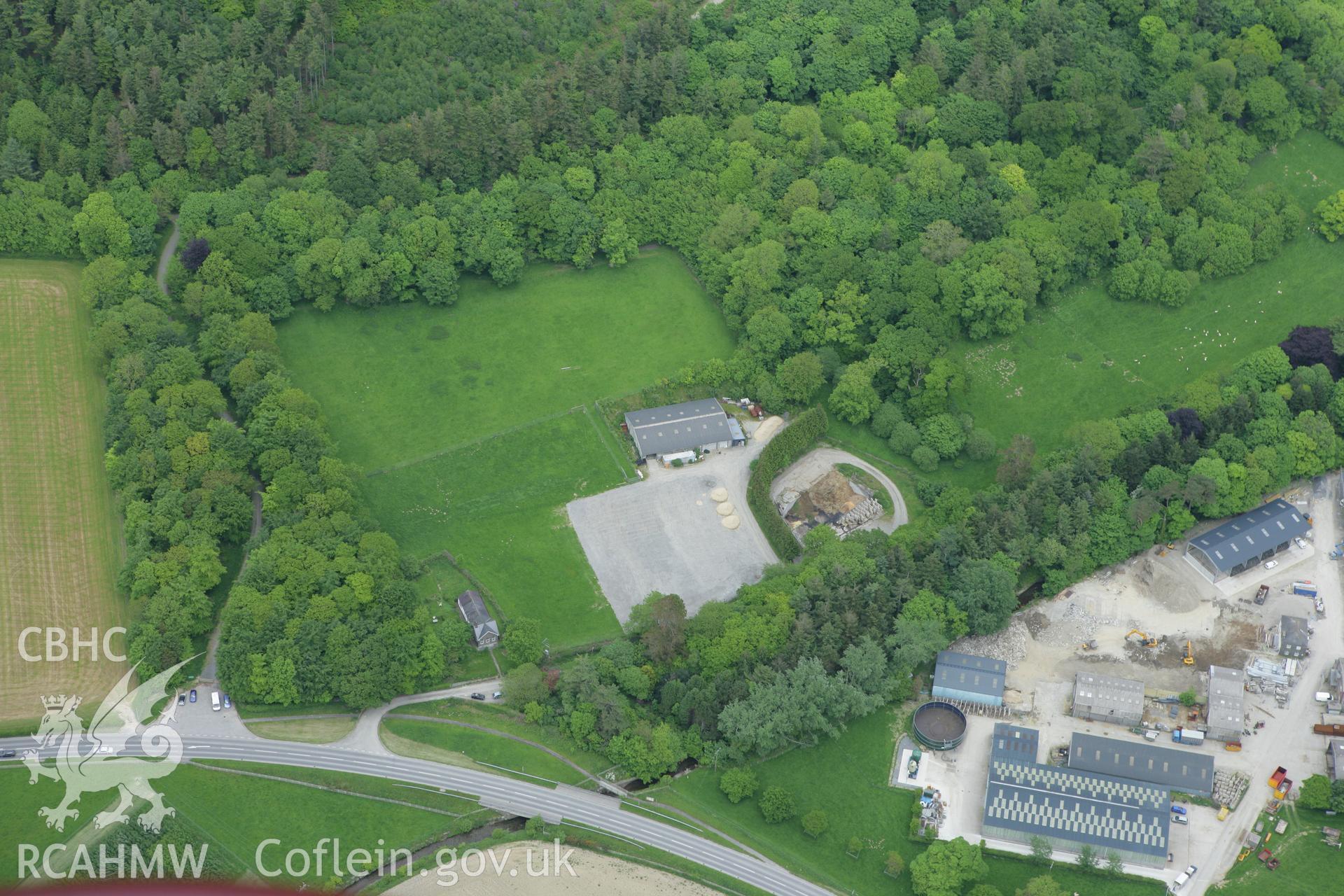 RCAHMW colour oblique photograph of Gogerddan Park Enclosure, with Gogerddan Lodge. Taken by Toby Driver on 20/05/2008.