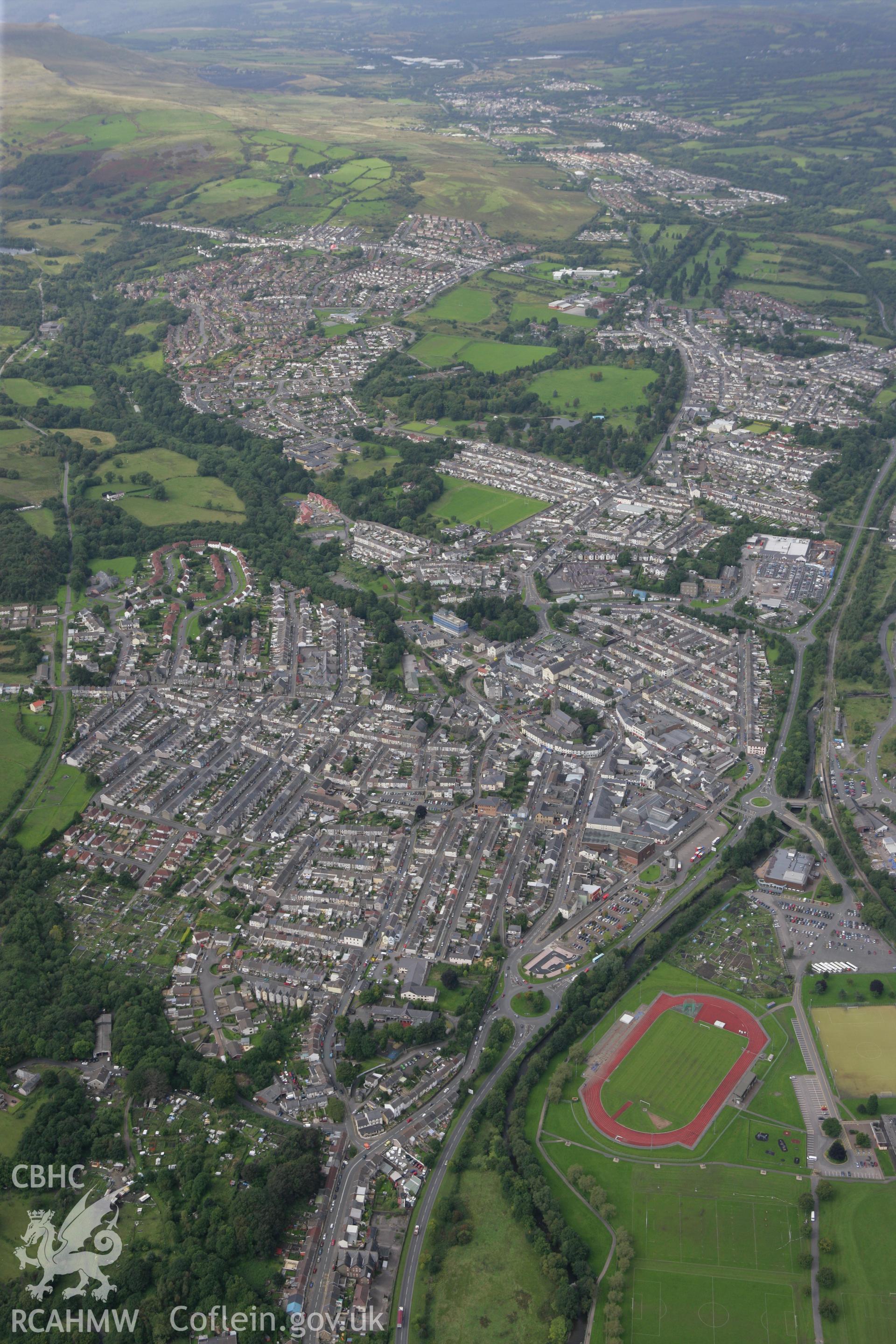 RCAHMW colour oblique photograph of Aberdare townscape, from the south-east. Taken by Toby Driver on 12/09/2008.