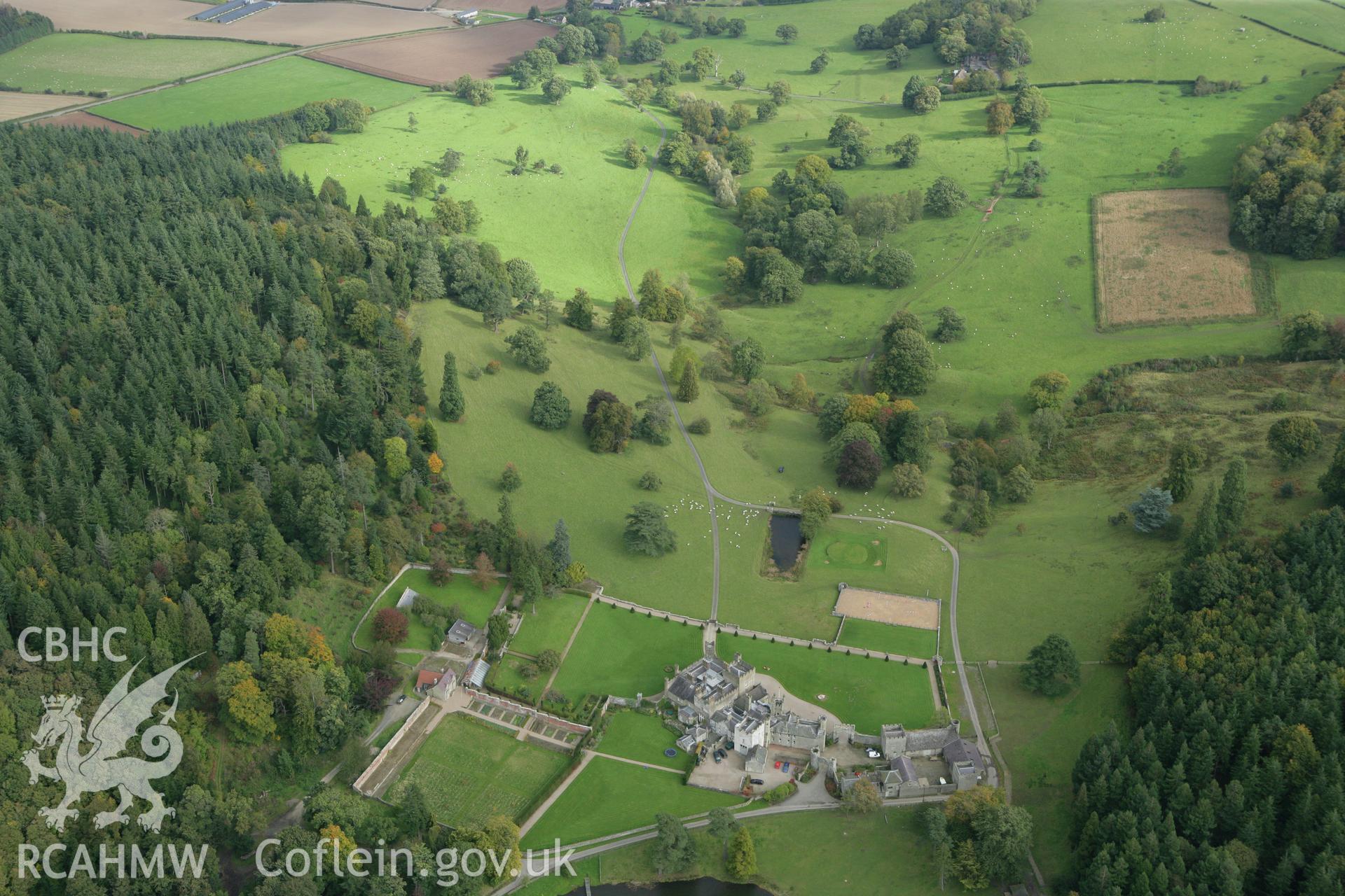 RCAHMW colour oblique photograph of Stannage Park, house and estate. Taken by Toby Driver on 10/10/2008.