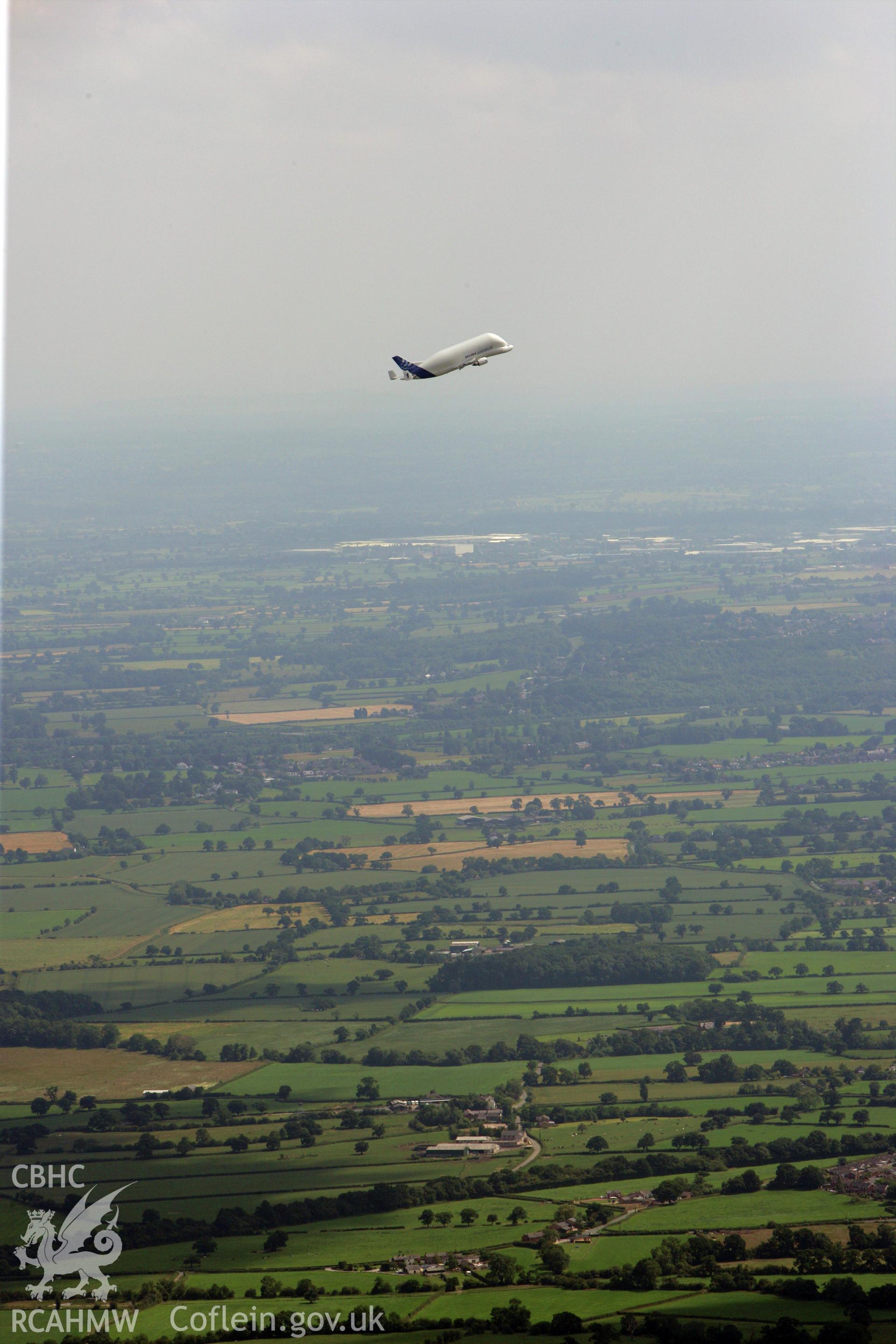 RCAHMW colour oblique photograph of Airbus Beluga, having just taken off from Hawarden Airfield. Taken by Toby Driver on 01/07/2008.