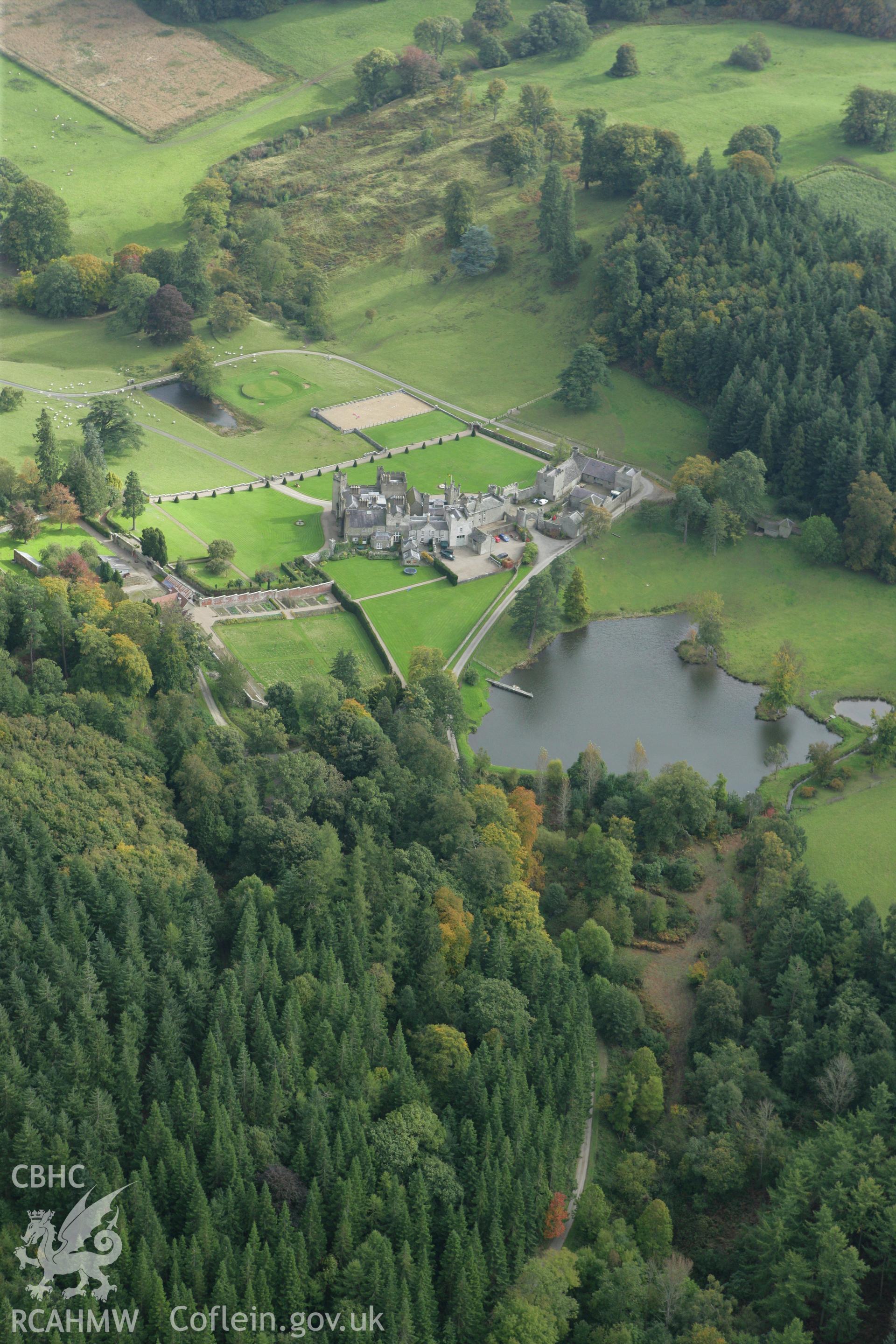 RCAHMW colour oblique photograph of Stannage Park, house and estate. Taken by Toby Driver on 10/10/2008.