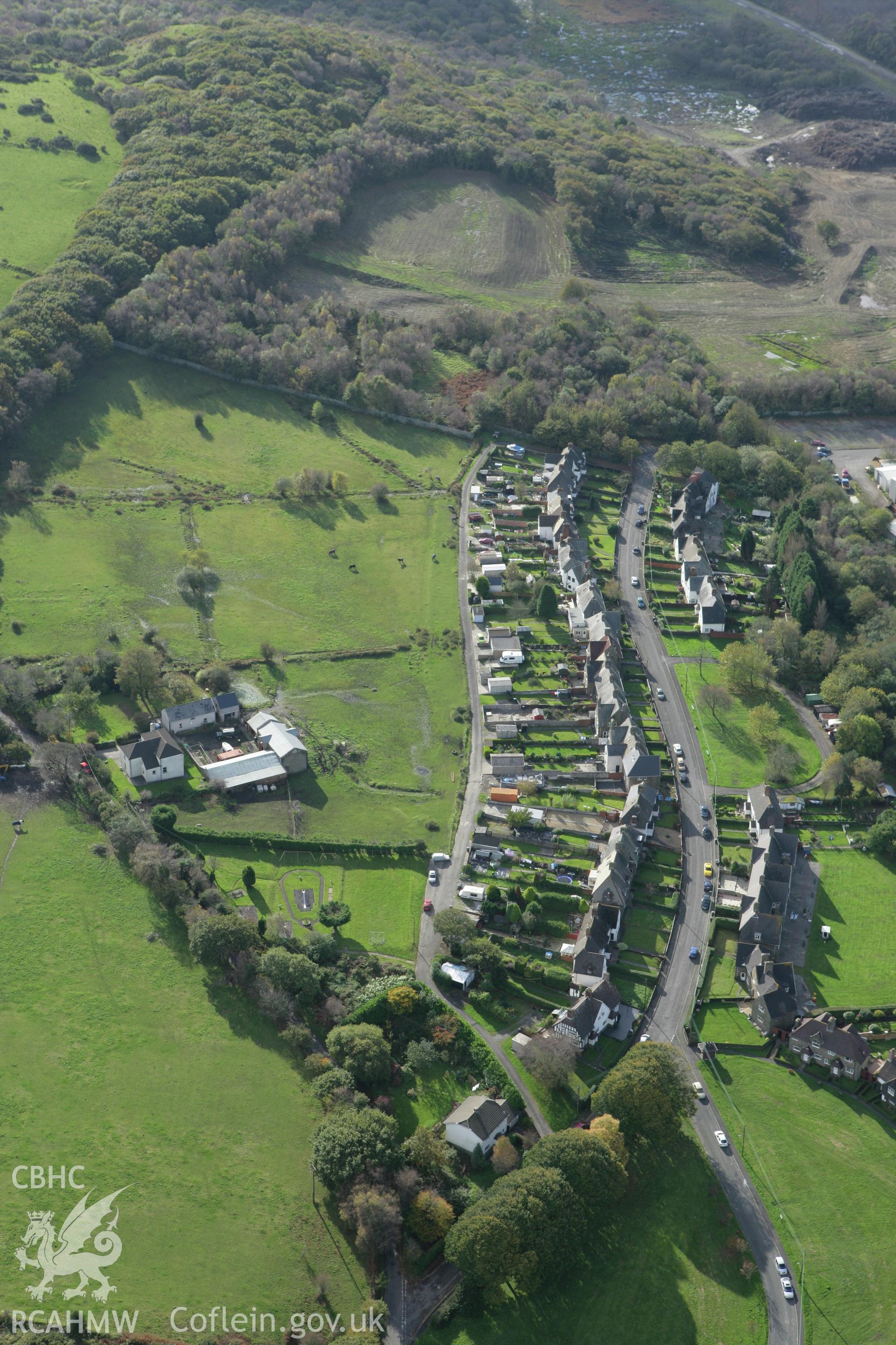 RCAHMW colour oblique photograph of Llandarcy village. Taken by Toby Driver on 16/10/2008.