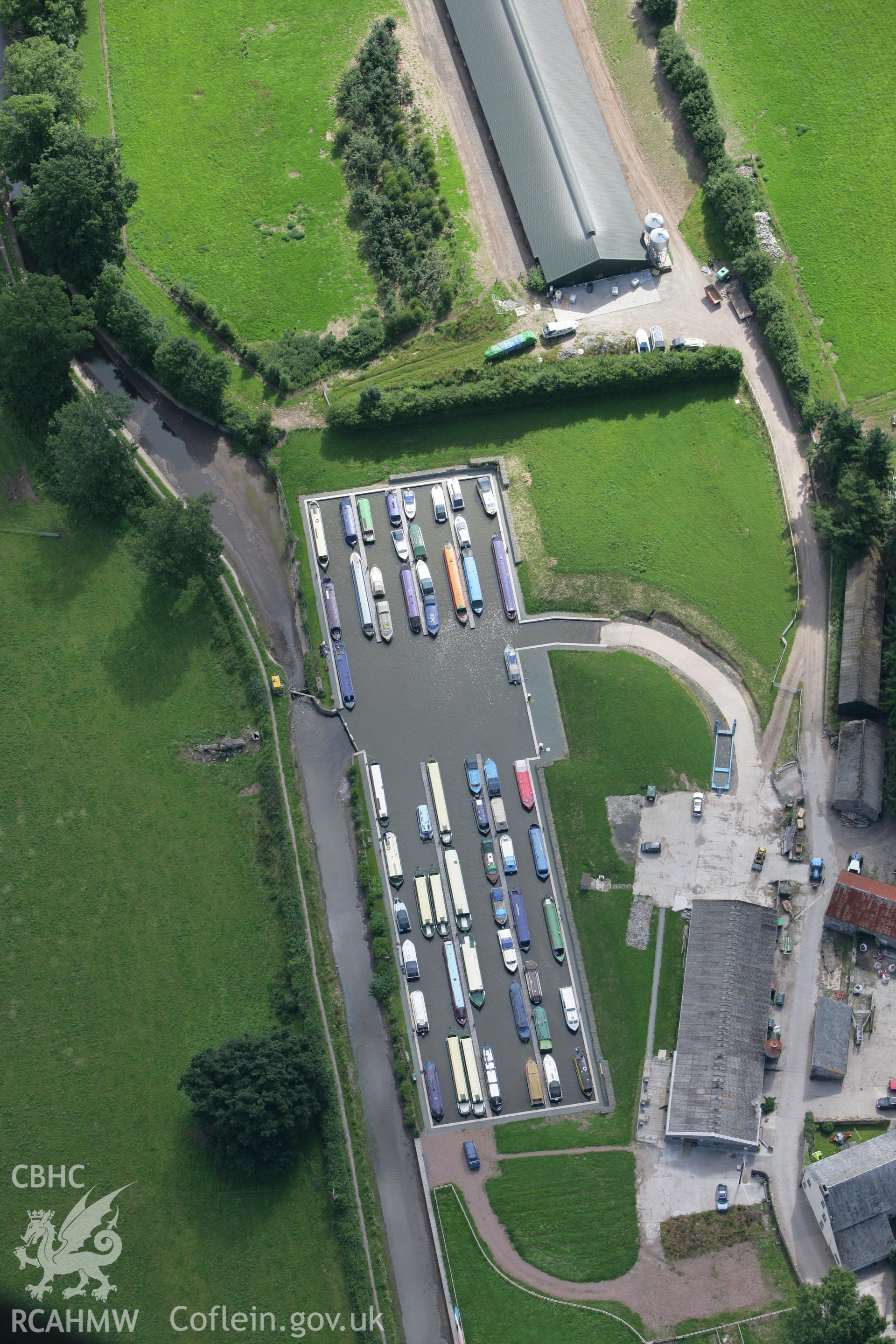 RCAHMW colour oblique photograph of Herons Rest Marina and Stop Lock on the Monmouthshire and Brecon Canal. Taken by Toby Driver on 21/07/2008.