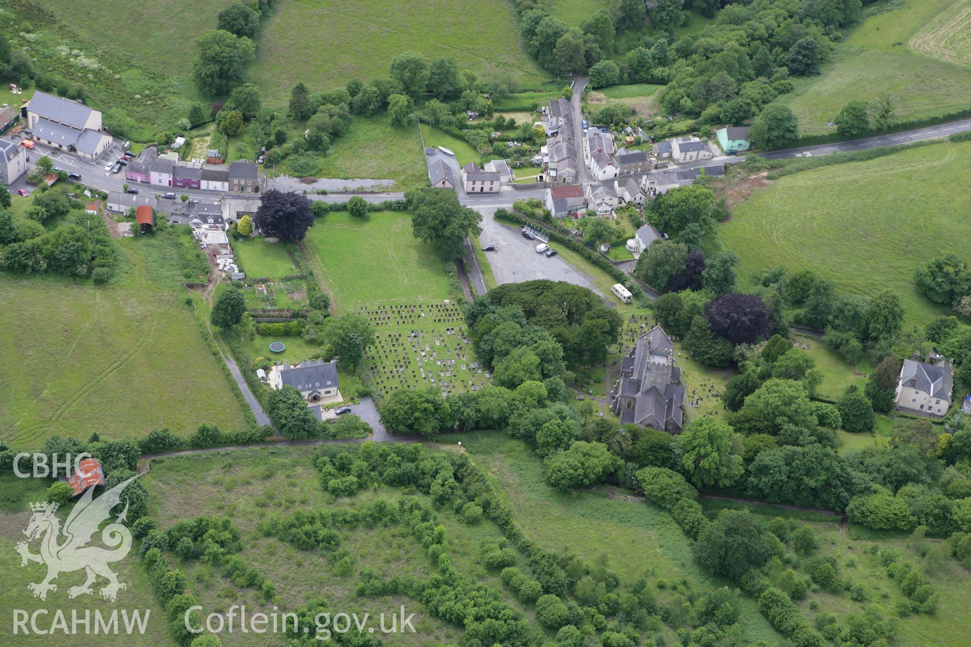 RCAHMW colour oblique photograph of St Martin's Church, Laugharne. Taken by Toby Driver on 20/06/2008.