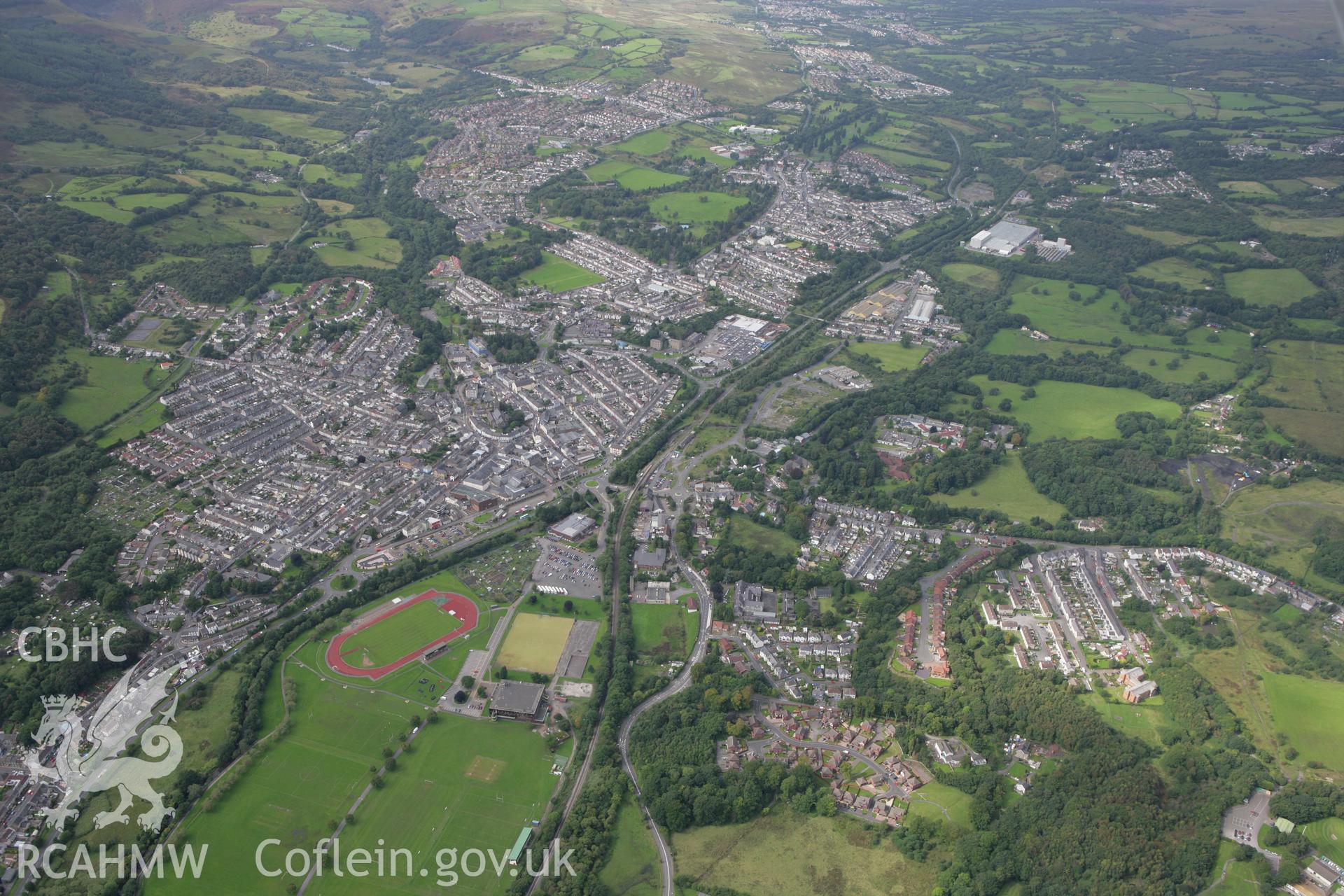 RCAHMW colour oblique photograph of Aberdare townscape, from the south-east. Taken by Toby Driver on 12/09/2008.