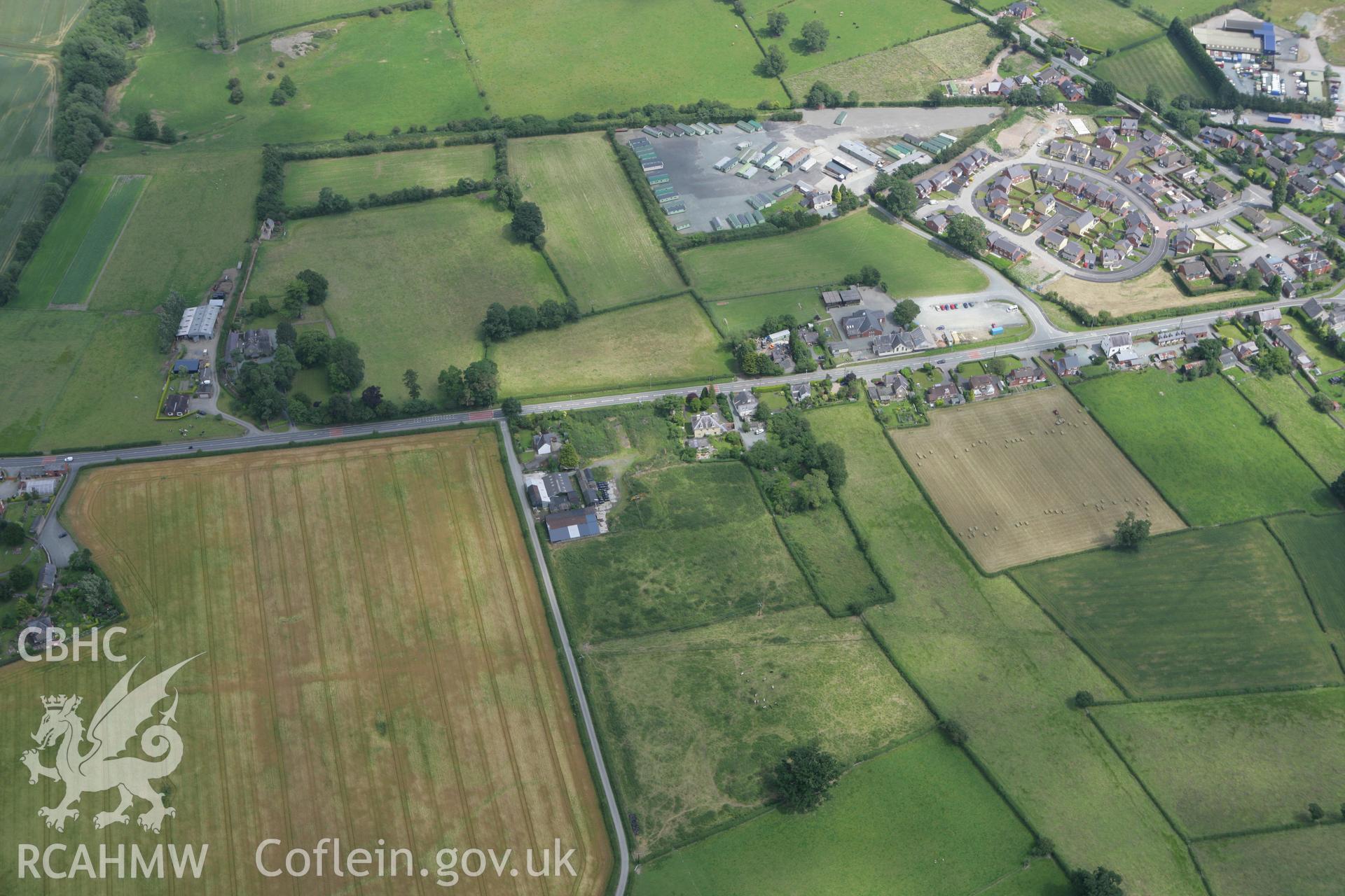 RCAHMW colour oblique photograph of Offa's dyke, possible section between Four Crosses and St Tysilio's church. Taken by Toby Driver on 01/07/2008.