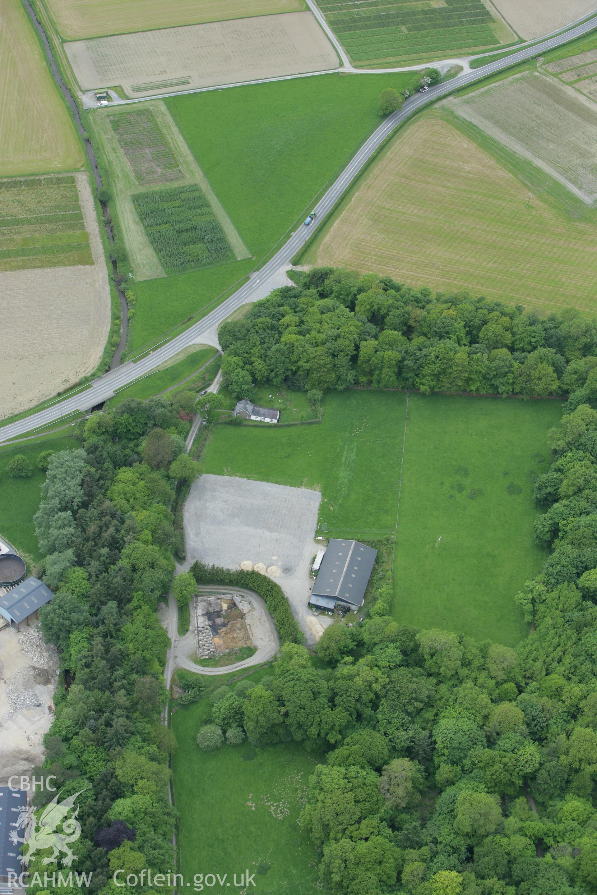 RCAHMW colour oblique photograph of Gogerddan Park Enclosure, with Gogerddan Lodge. Taken by Toby Driver on 20/05/2008.