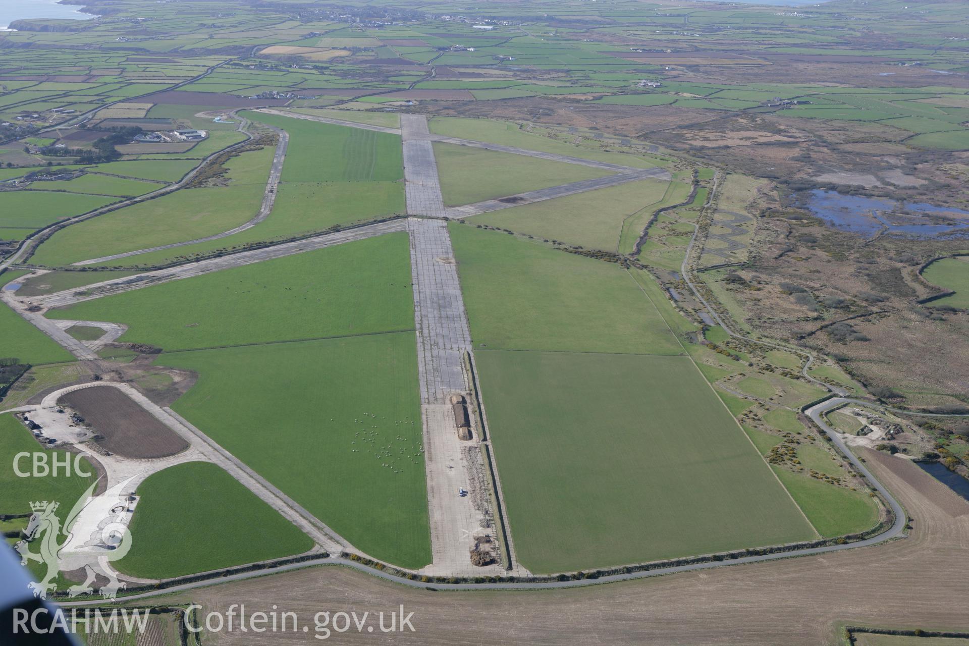 RCAHMW colour oblique photograph of St David's Airfield, Solva. Taken by Toby Driver on 04/03/2008.